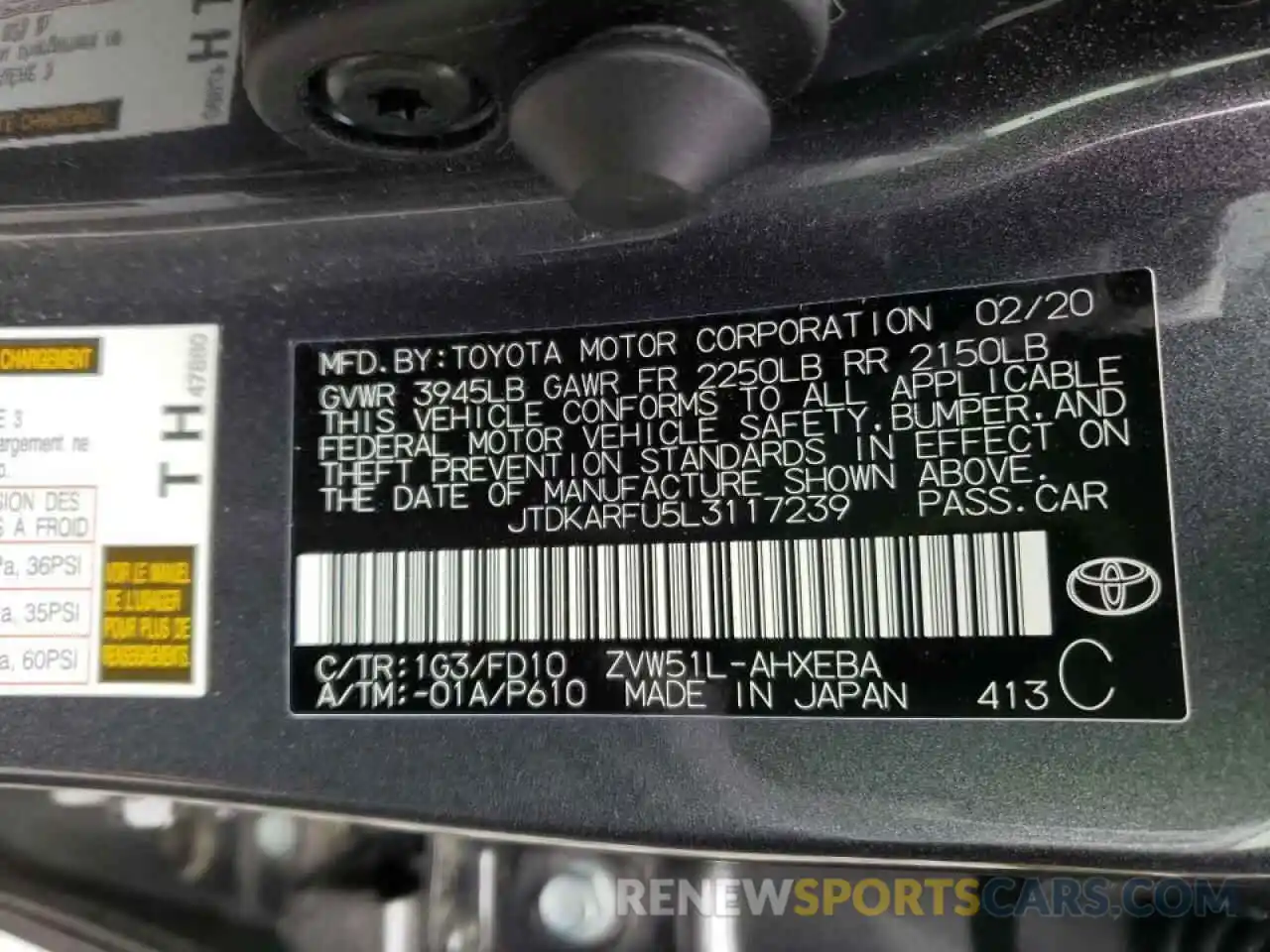 10 Фотография поврежденного автомобиля JTDKARFU5L3117239 TOYOTA PRIUS 2020