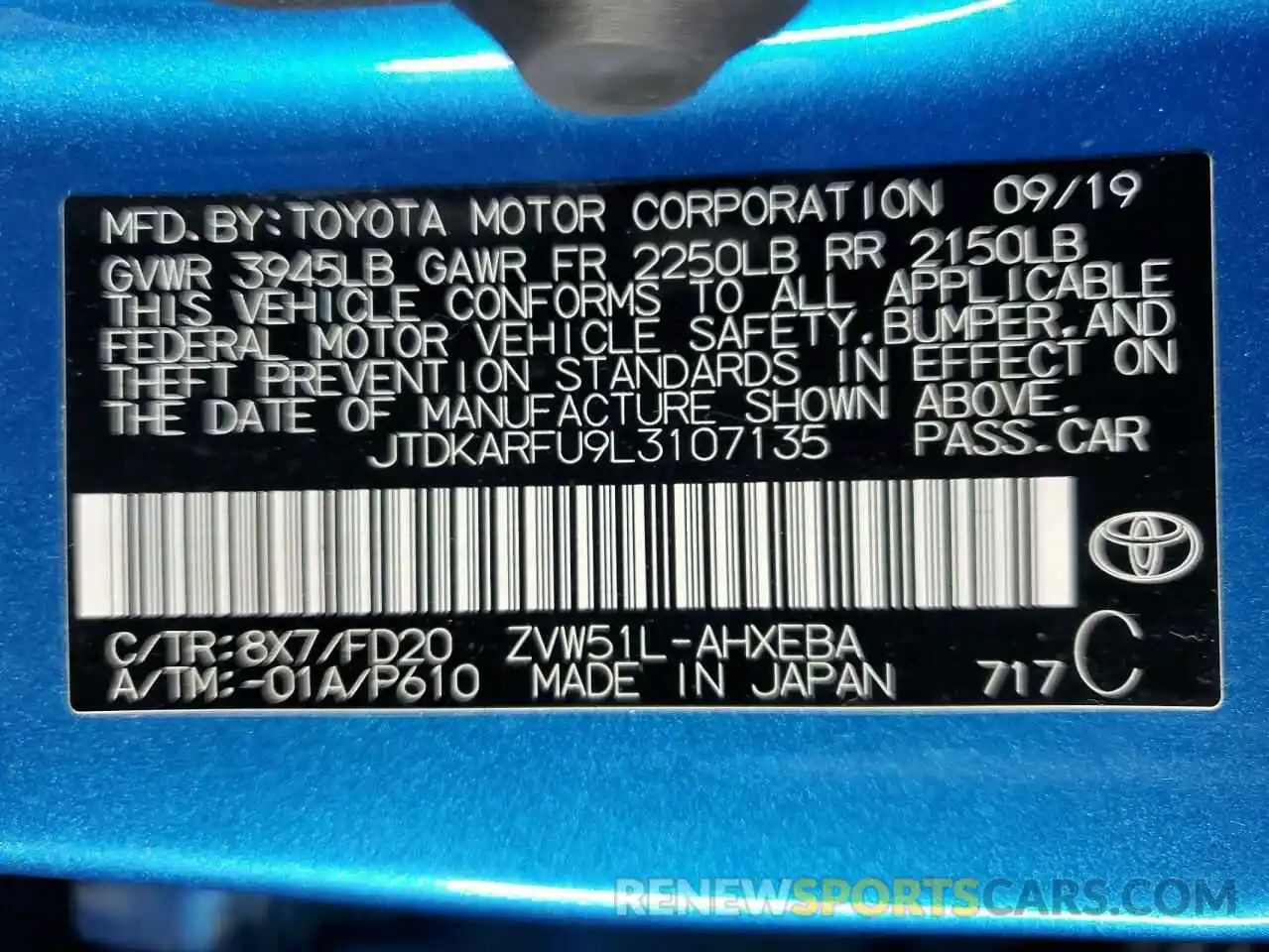 13 Фотография поврежденного автомобиля JTDKARFU9L3107135 TOYOTA PRIUS 2020