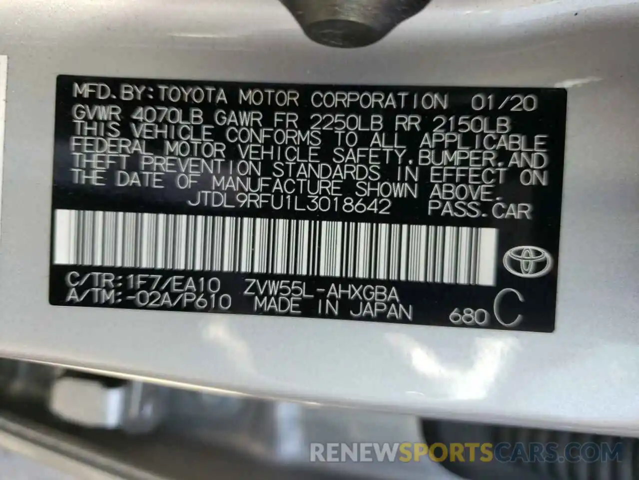 10 Photograph of a damaged car JTDL9RFU1L3018642 TOYOTA PRIUS 2020