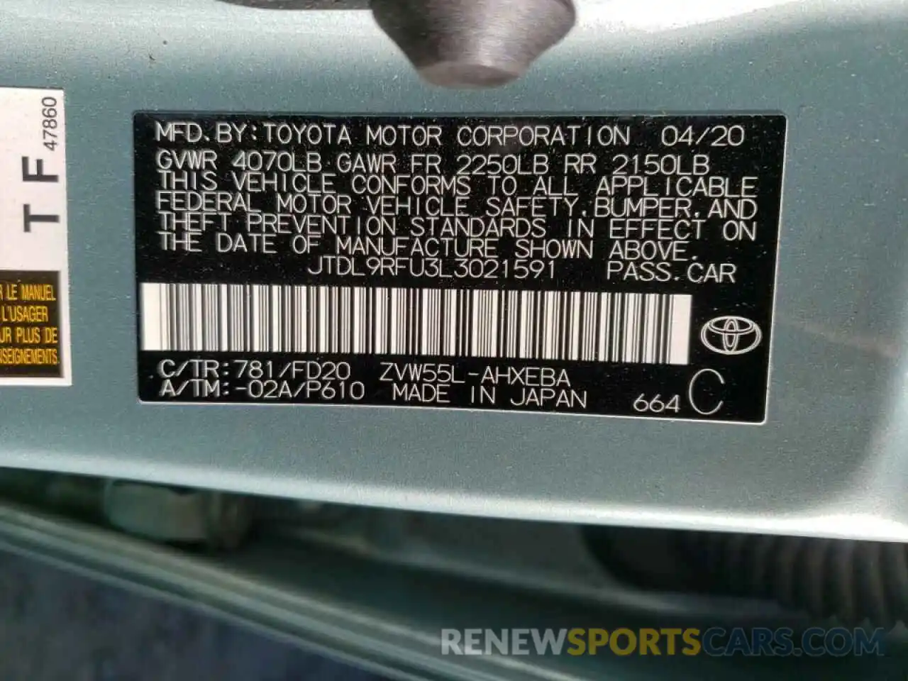 10 Фотография поврежденного автомобиля JTDL9RFU3L3021591 TOYOTA PRIUS 2020