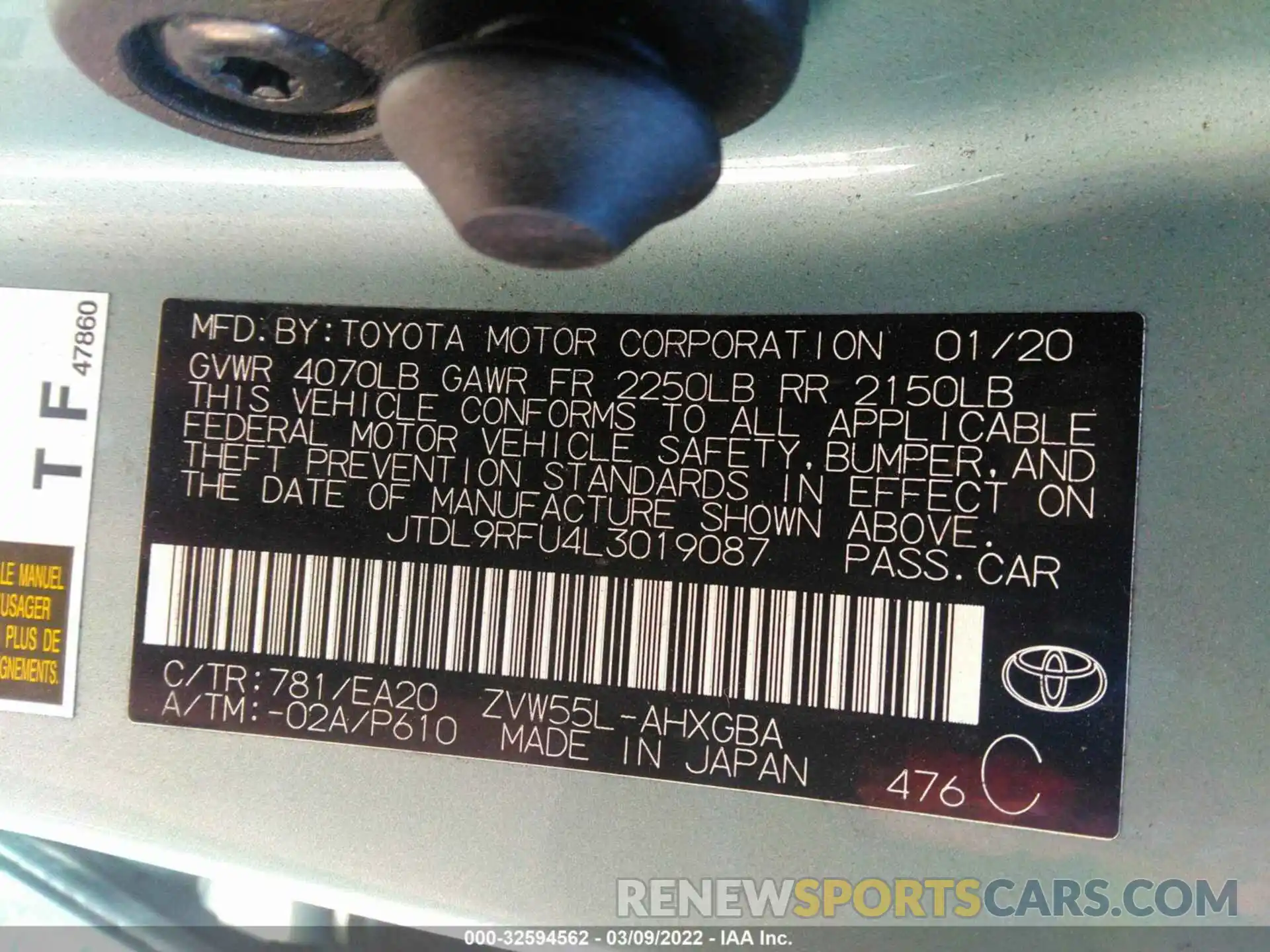 9 Фотография поврежденного автомобиля JTDL9RFU4L3019087 TOYOTA PRIUS 2020