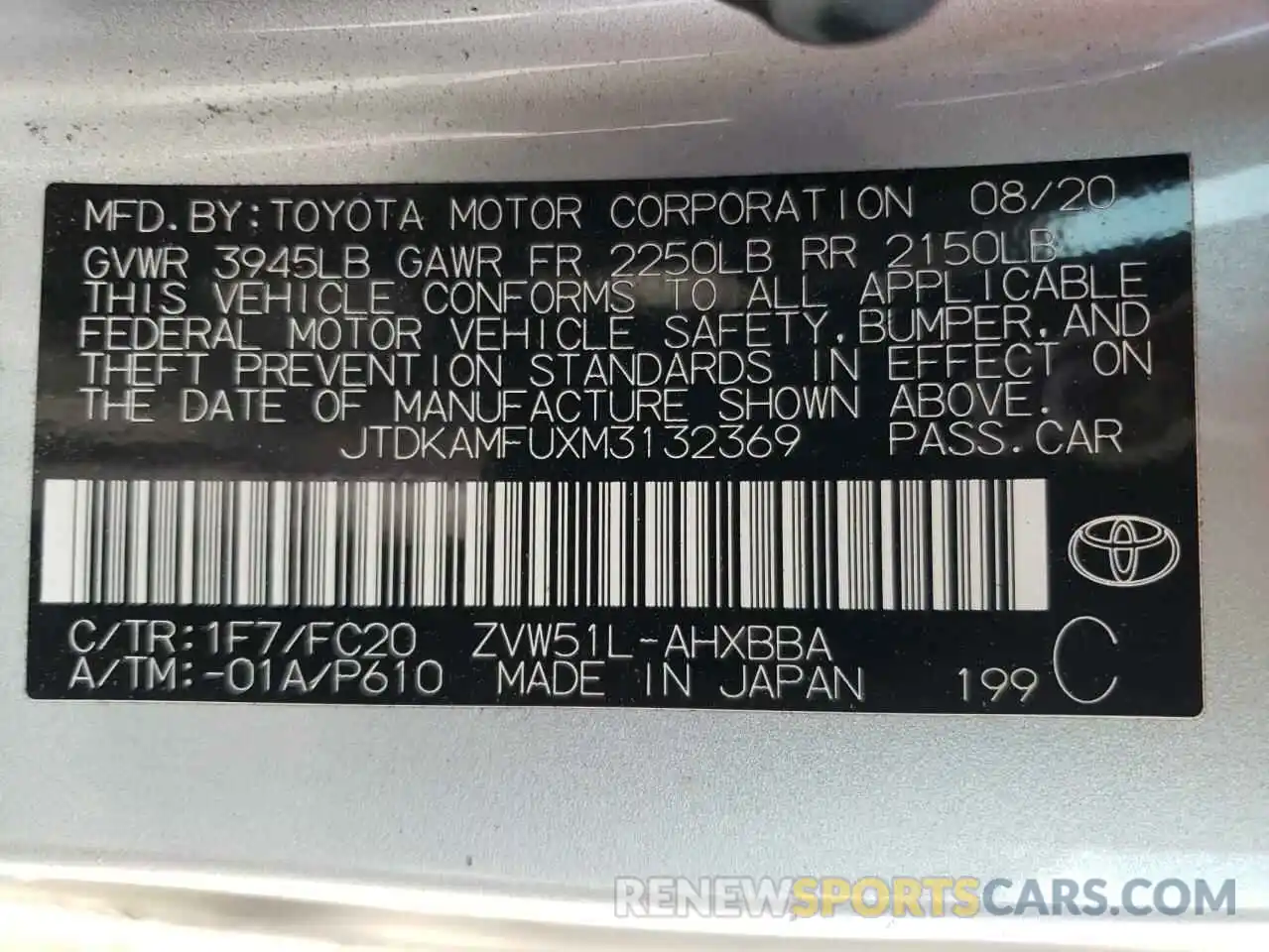 12 Фотография поврежденного автомобиля JTDKAMFUXM3132369 TOYOTA PRIUS 2021