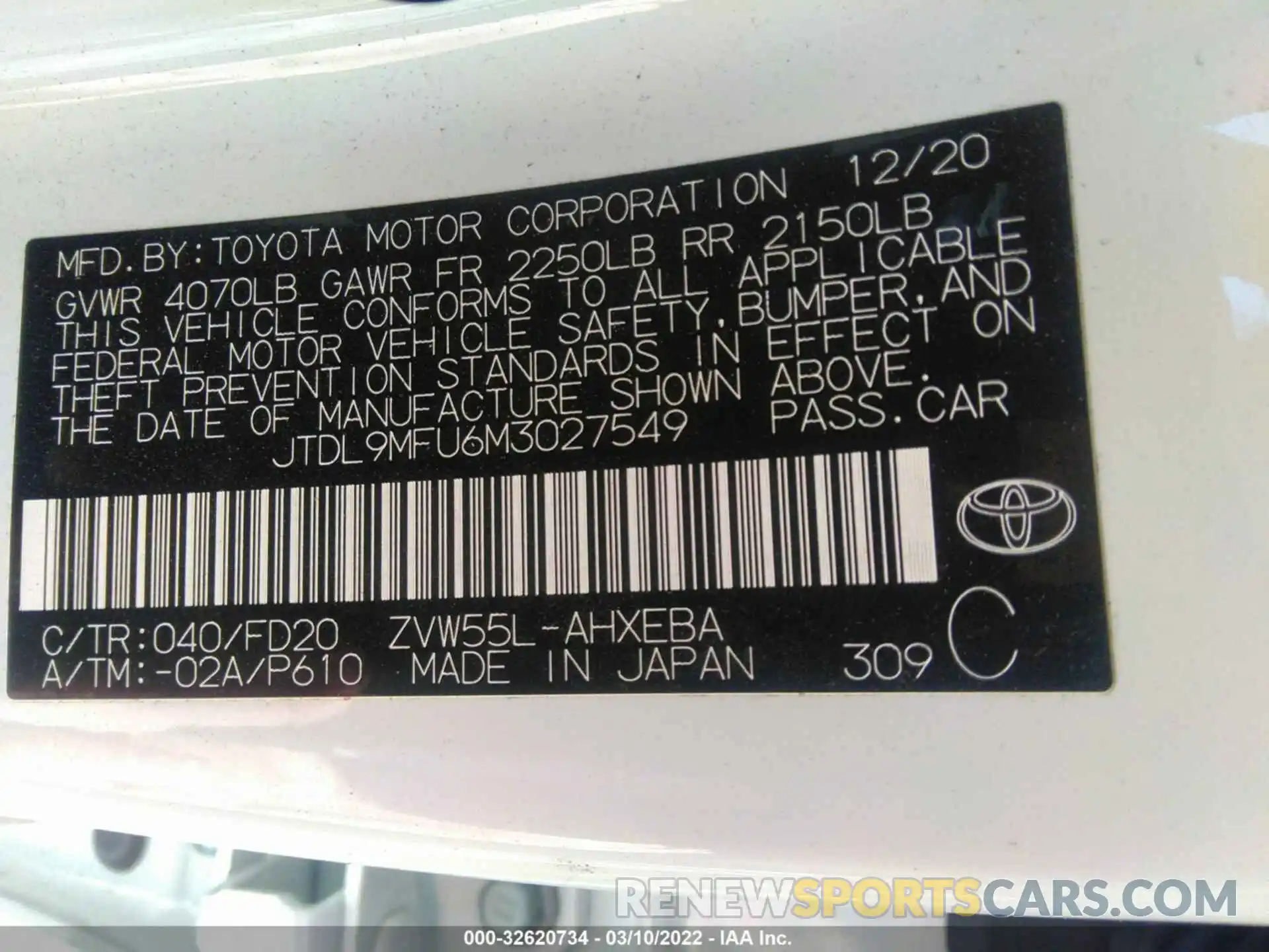 9 Фотография поврежденного автомобиля JTDL9MFU6M3027549 TOYOTA PRIUS 2021