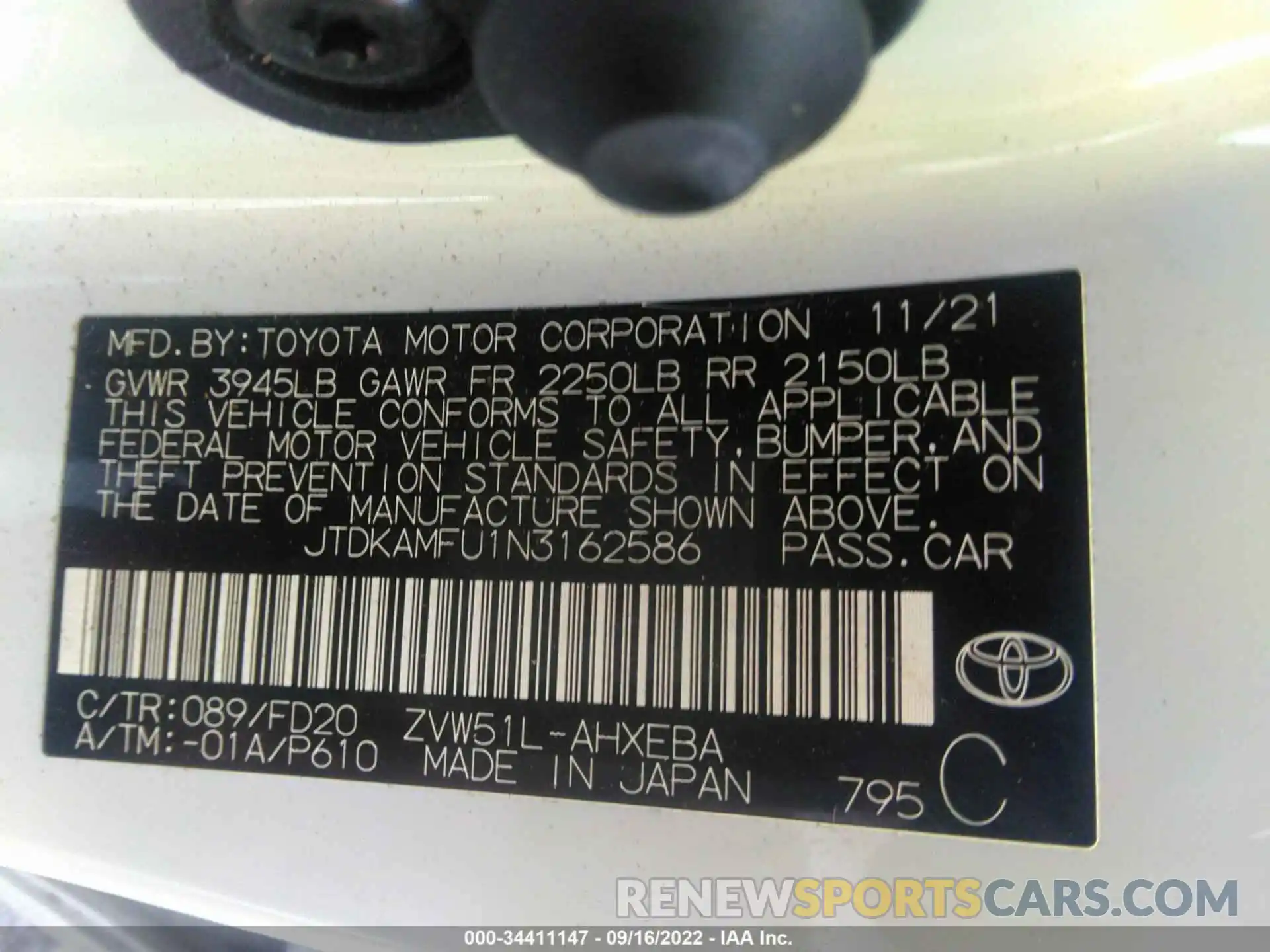 9 Фотография поврежденного автомобиля JTDKAMFU1N3162586 TOYOTA PRIUS 2022