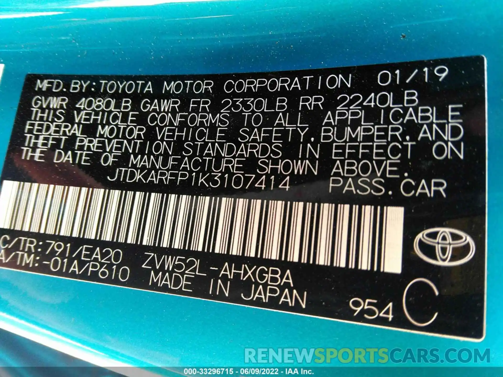 9 Photograph of a damaged car JTDKARFP1K3107414 TOYOTA PRIUS PRIME 2019