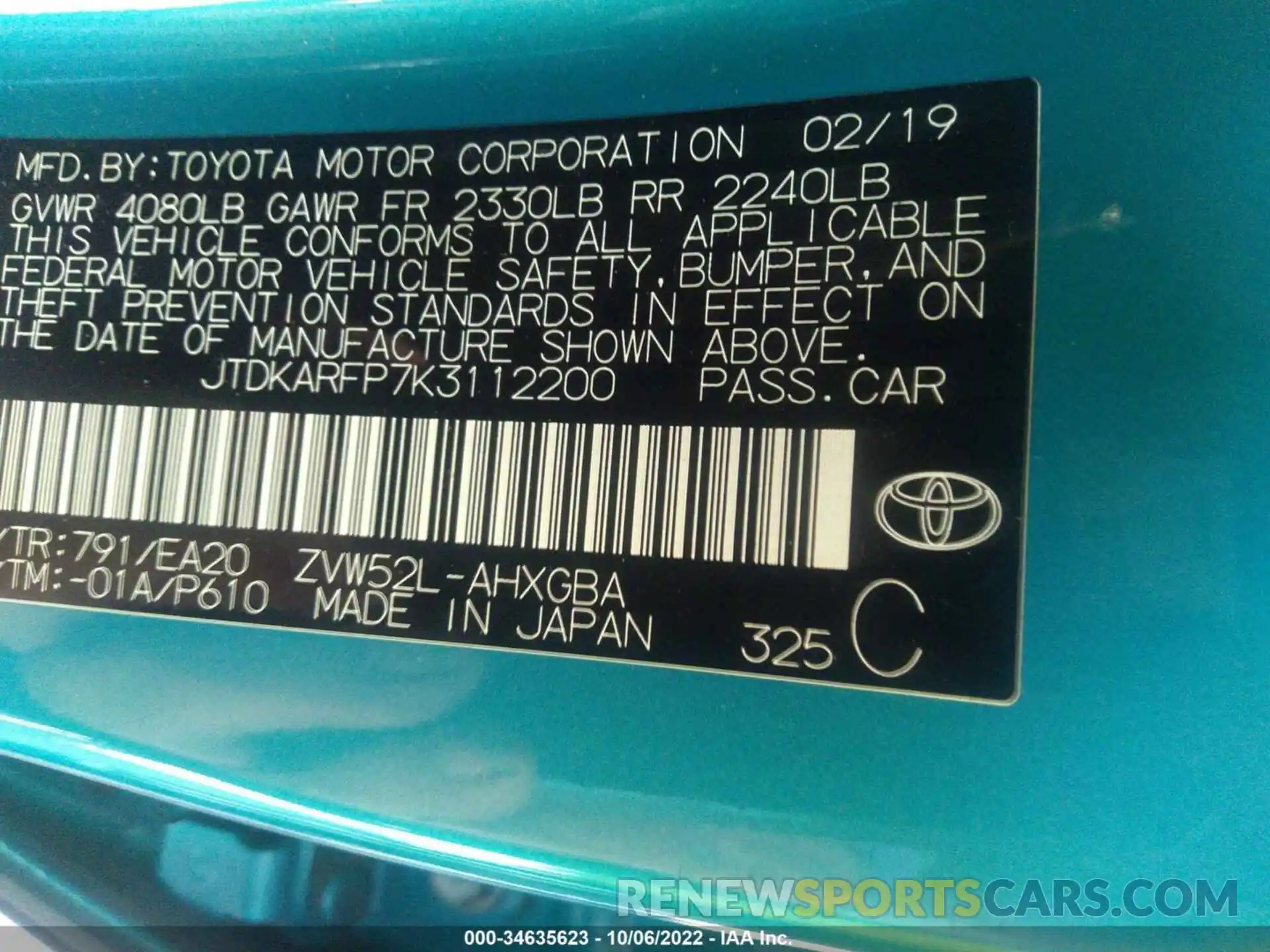 9 Photograph of a damaged car JTDKARFP7K3112200 TOYOTA PRIUS PRIME 2019