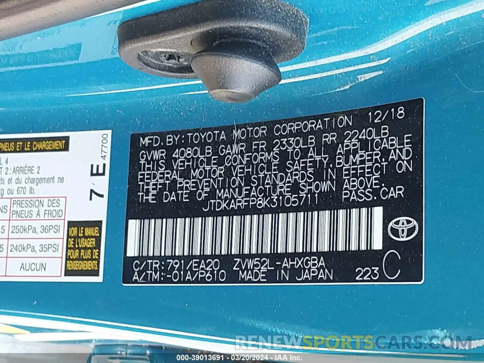 9 Фотография поврежденного автомобиля JTDKARFP8K3105711 TOYOTA PRIUS PRIME 2019