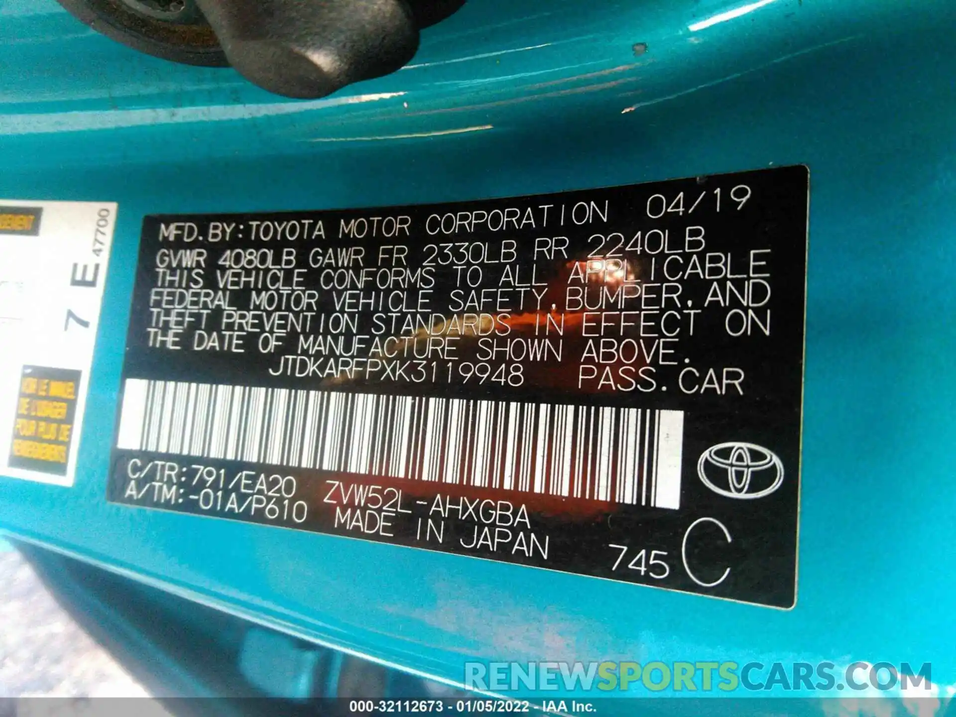 9 Photograph of a damaged car JTDKARFPXK3119948 TOYOTA PRIUS PRIME 2019