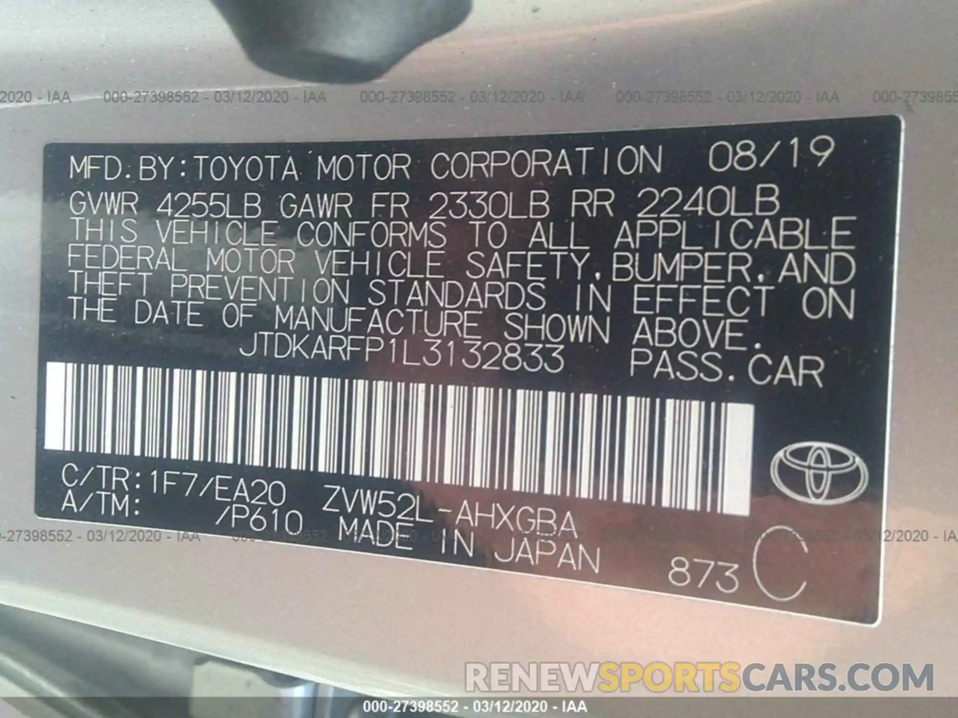 9 Photograph of a damaged car JTDKARFP1L3132833 TOYOTA PRIUS PRIME 2020