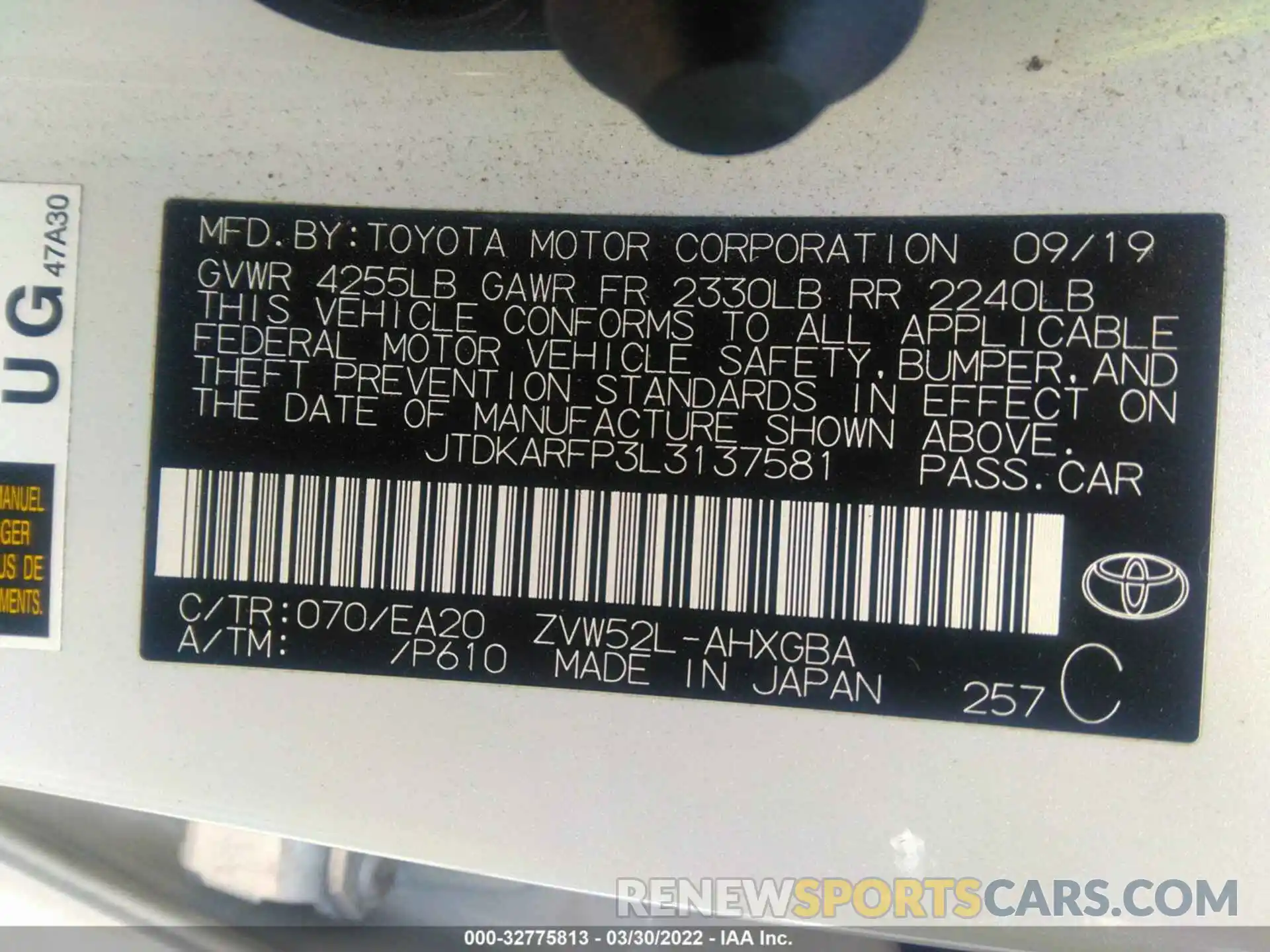 9 Photograph of a damaged car JTDKARFP3L3137581 TOYOTA PRIUS PRIME 2020