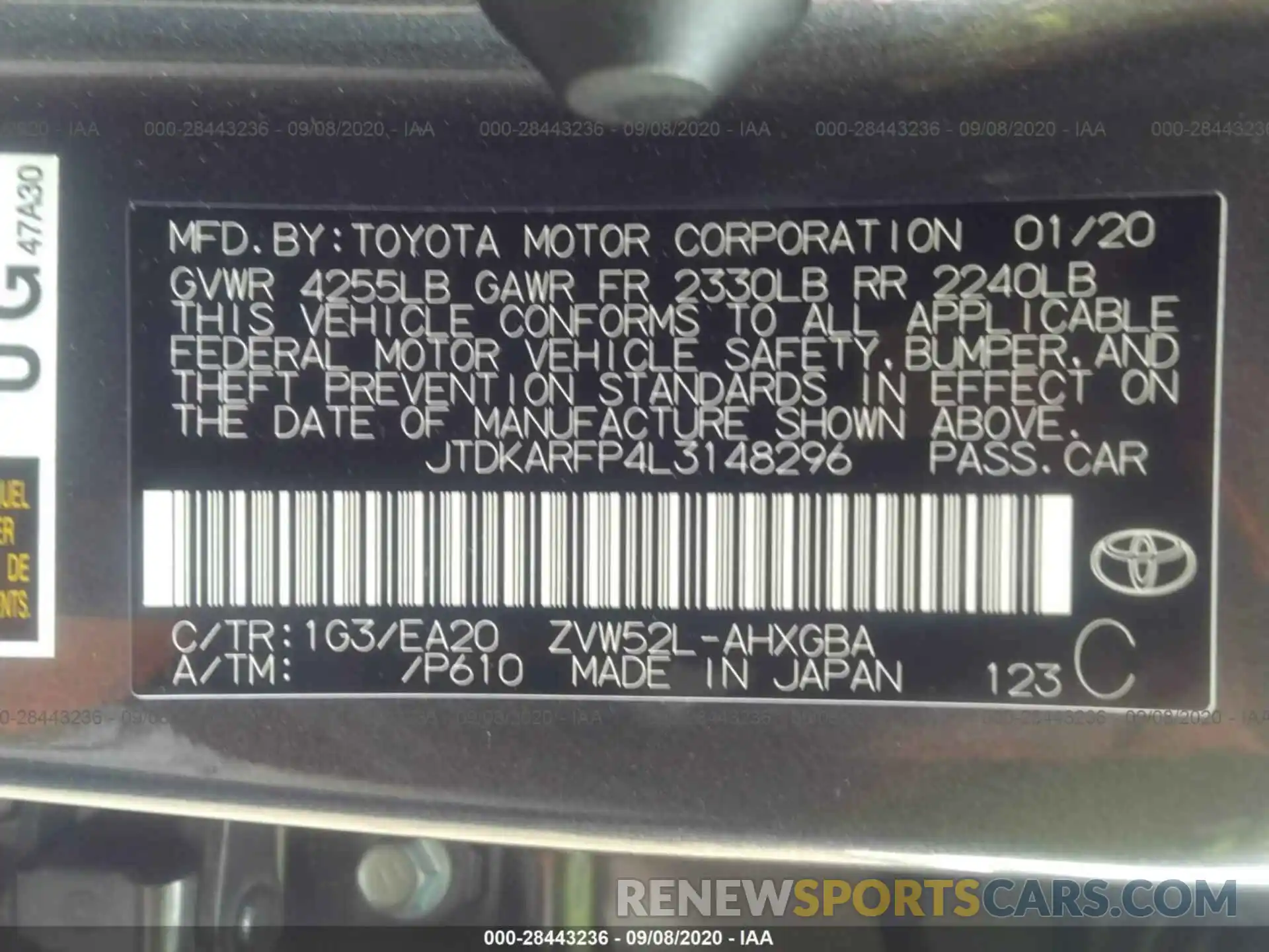 9 Photograph of a damaged car JTDKARFP4L3148296 TOYOTA PRIUS PRIME 2020