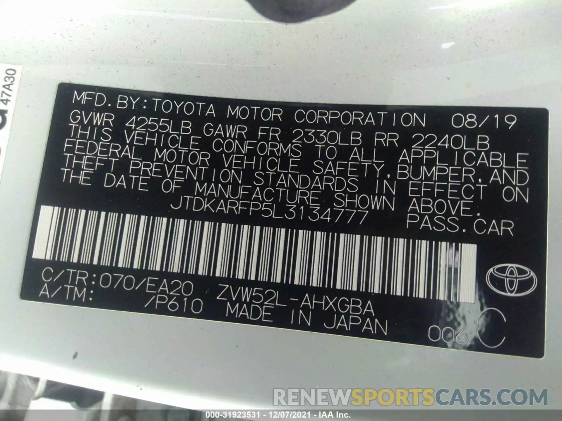 9 Photograph of a damaged car JTDKARFP5L3134777 TOYOTA PRIUS PRIME 2020