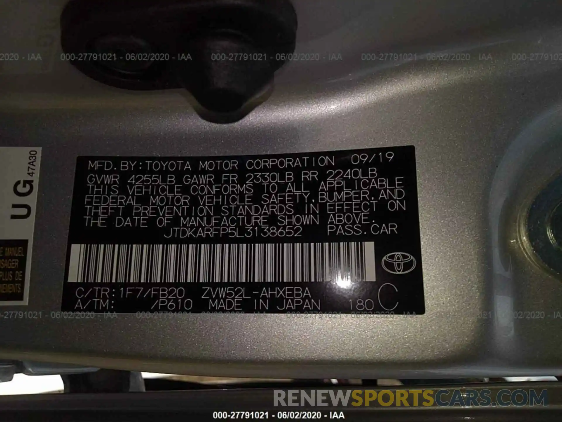 9 Photograph of a damaged car JTDKARFP5L3138652 TOYOTA PRIUS PRIME 2020