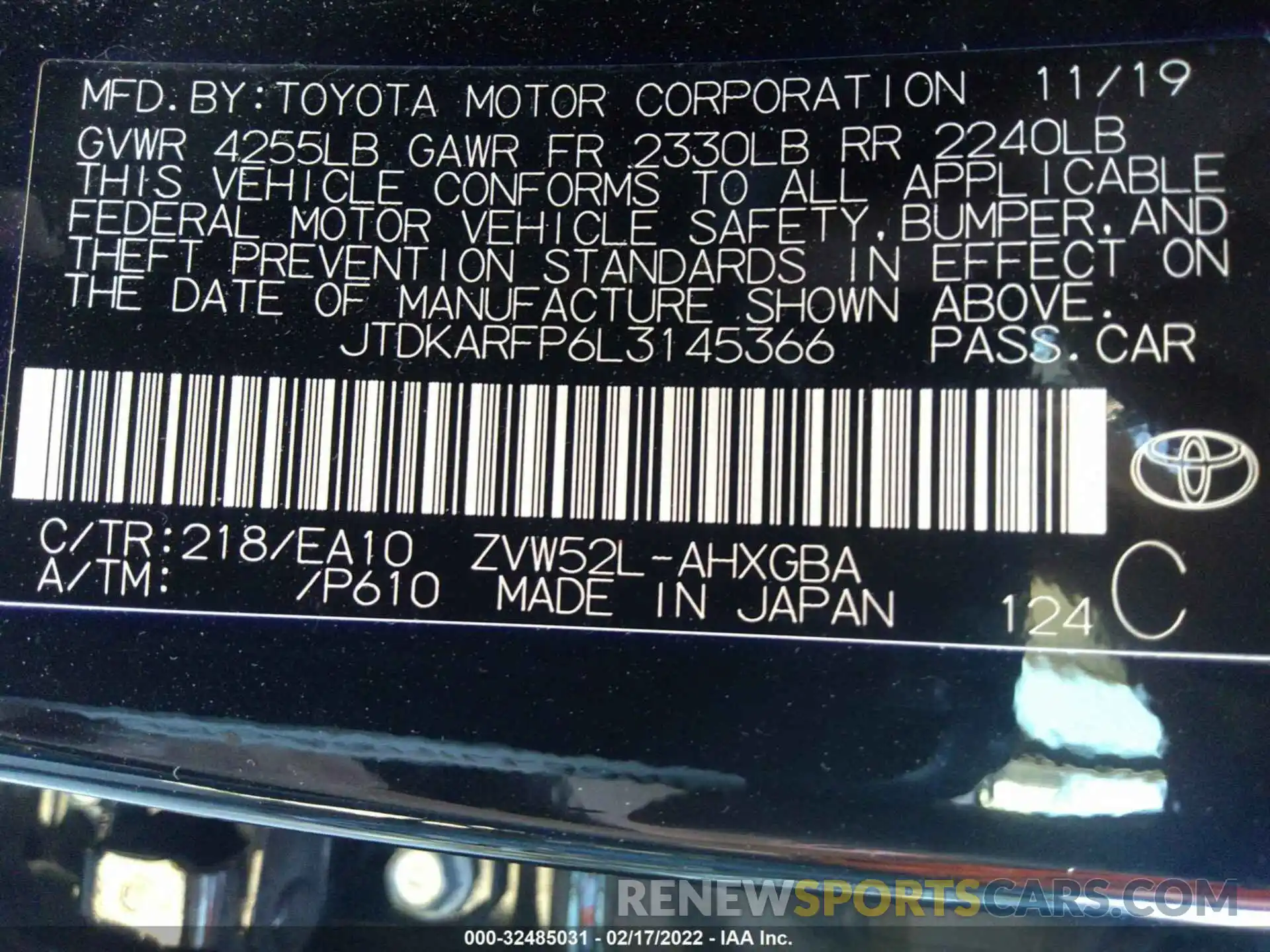 9 Photograph of a damaged car JTDKARFP6L3145366 TOYOTA PRIUS PRIME 2020