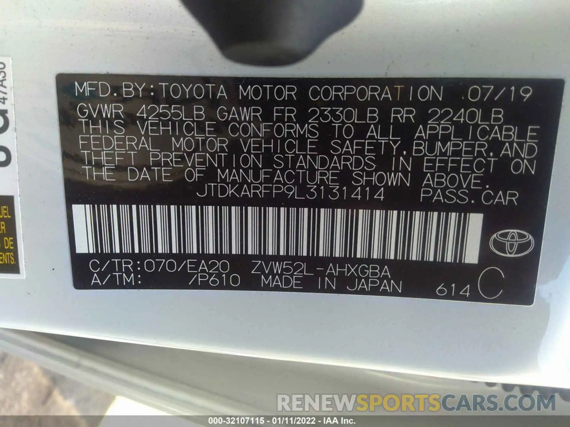 9 Photograph of a damaged car JTDKARFP9L3131414 TOYOTA PRIUS PRIME 2020