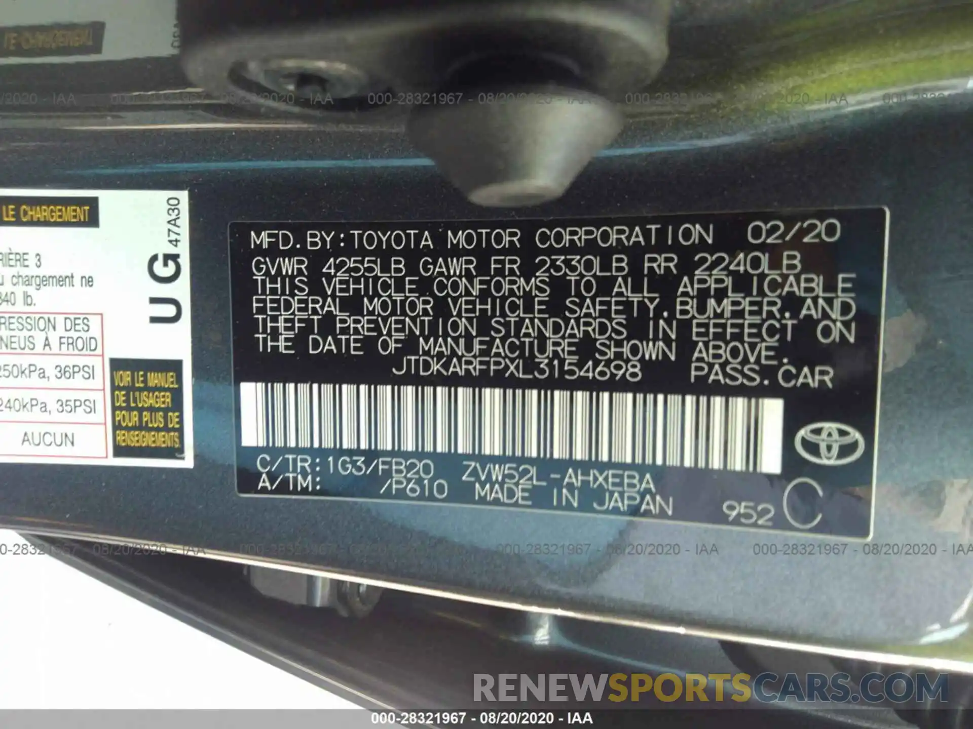 9 Photograph of a damaged car JTDKARFPXL3154698 TOYOTA PRIUS PRIME 2020