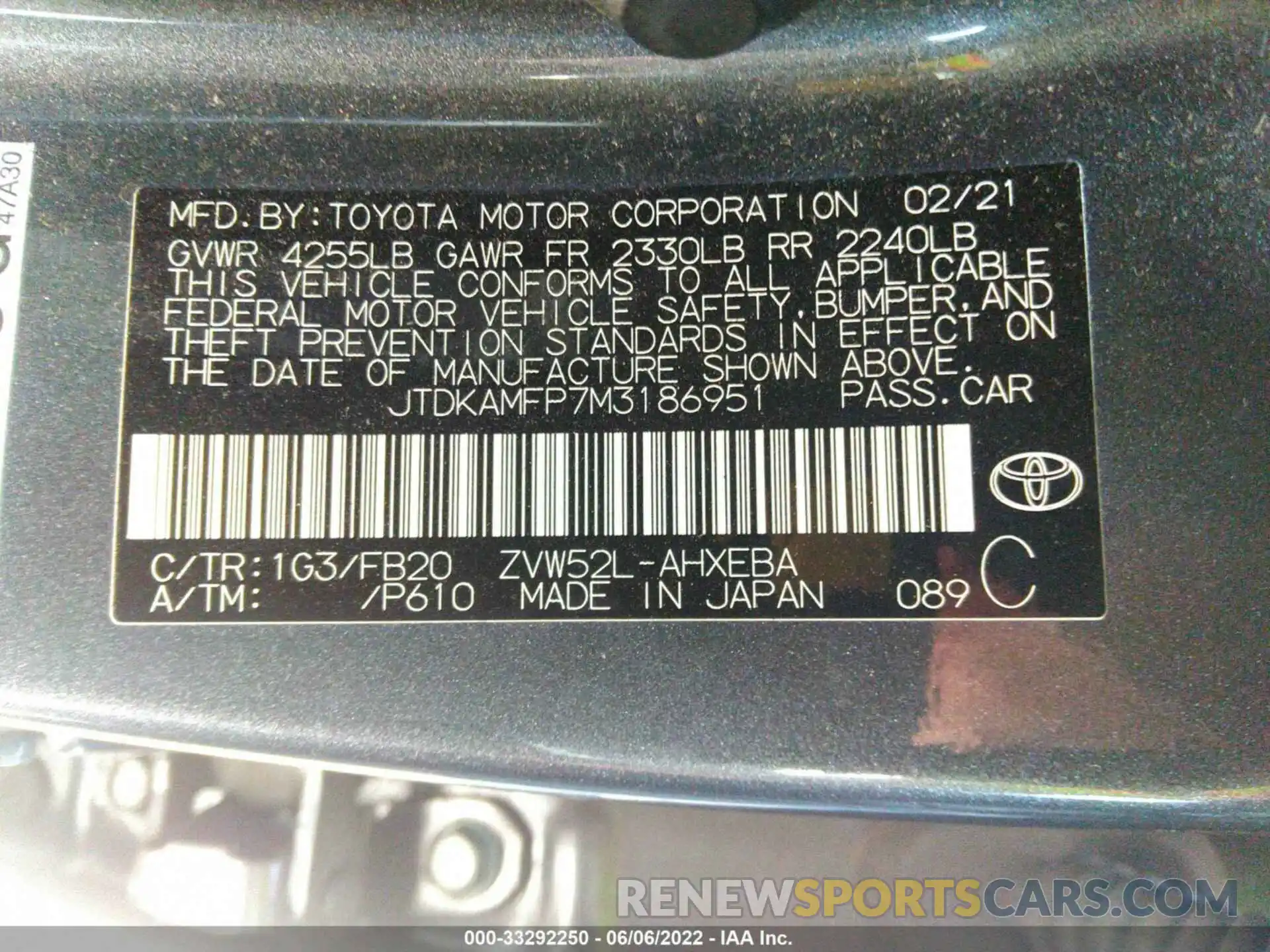 9 Фотография поврежденного автомобиля JTDKAMFP7M3186951 TOYOTA PRIUS PRIME 2021