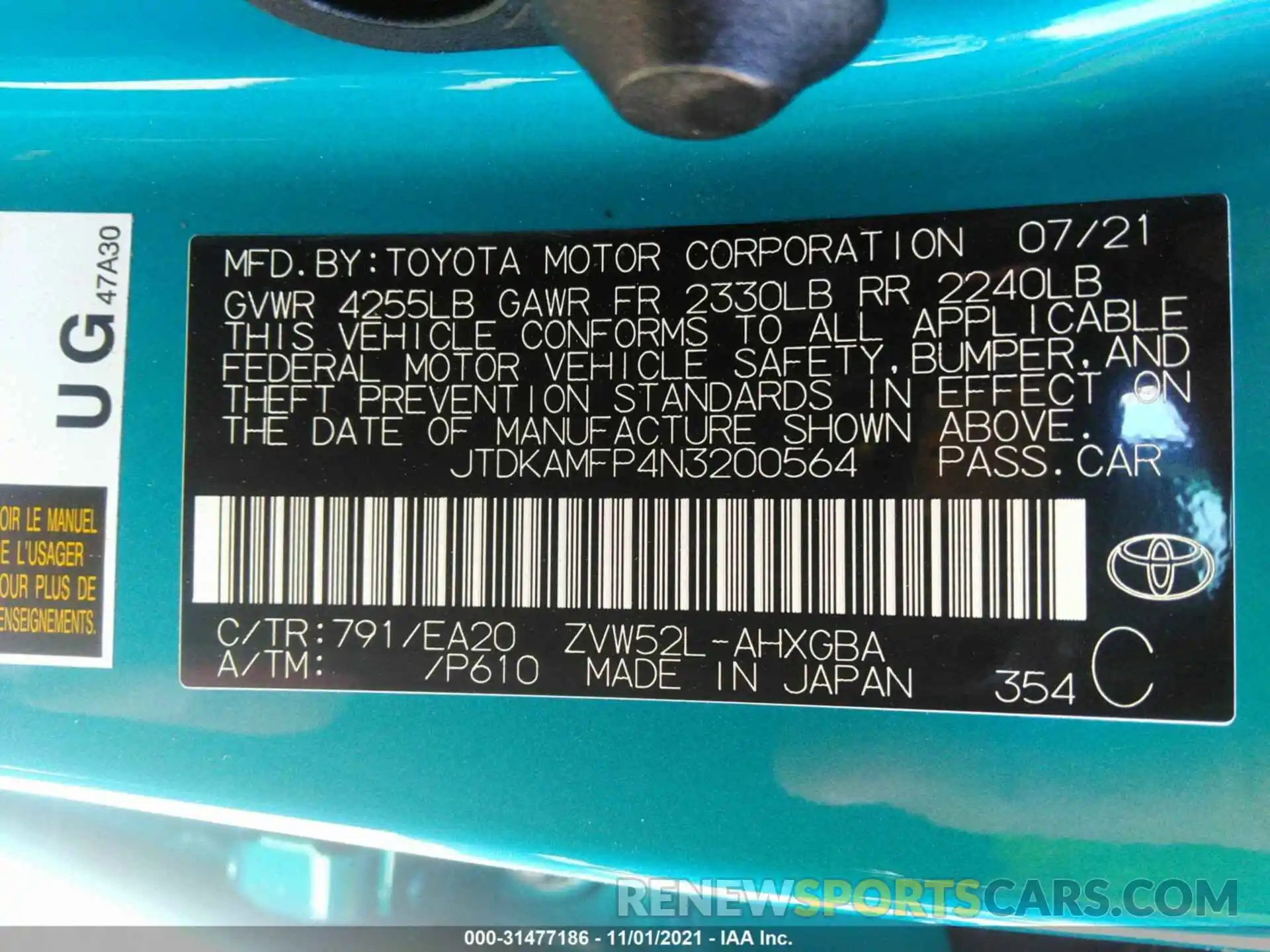 9 Фотография поврежденного автомобиля JTDKAMFP4N3200564 TOYOTA PRIUS PRIME 2022