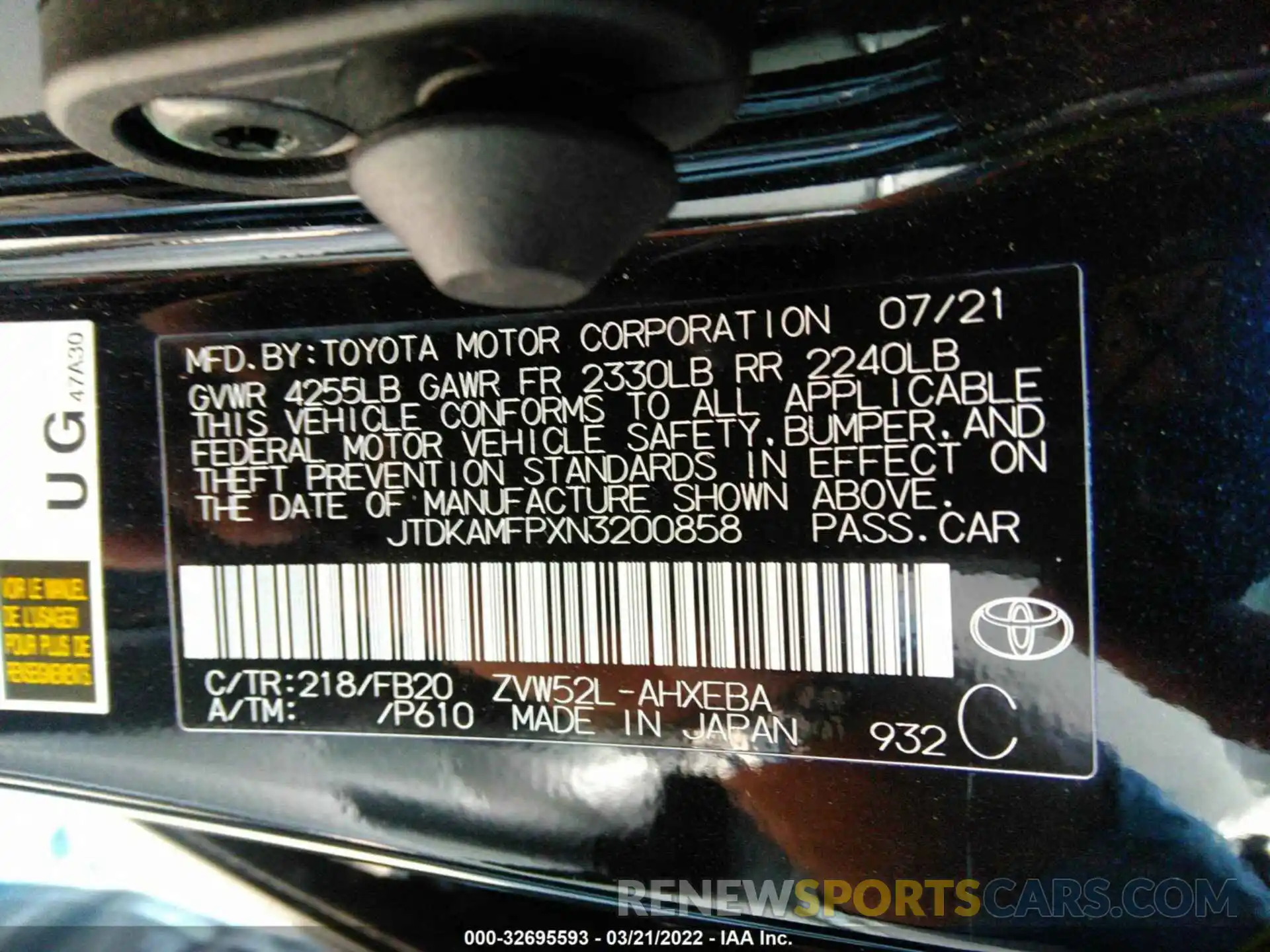 9 Photograph of a damaged car JTDKAMFPXN3200858 TOYOTA PRIUS PRIME 2022