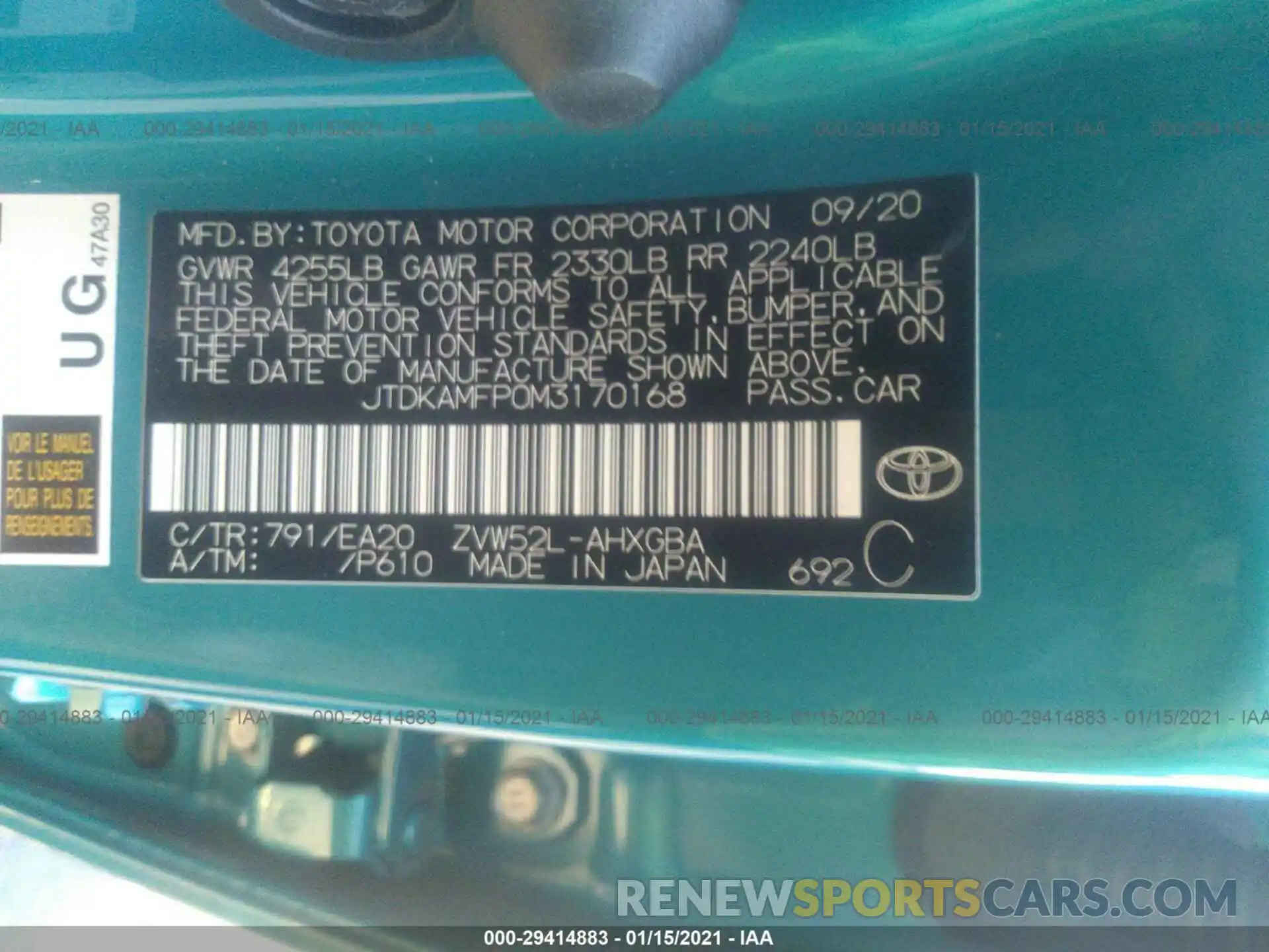 9 Photograph of a damaged car JTDKAMFP0M3170168 TOYOTA PRIUS PRIME LE X 2021