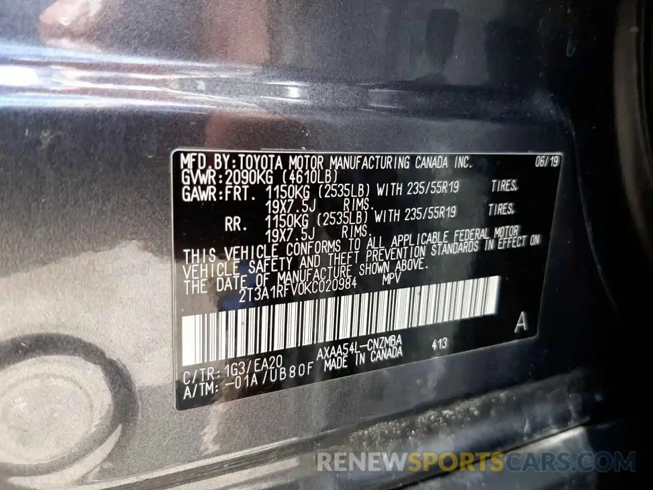 10 Фотография поврежденного автомобиля 2T3A1RFV0KC020984 TOYOTA RAV4 2019