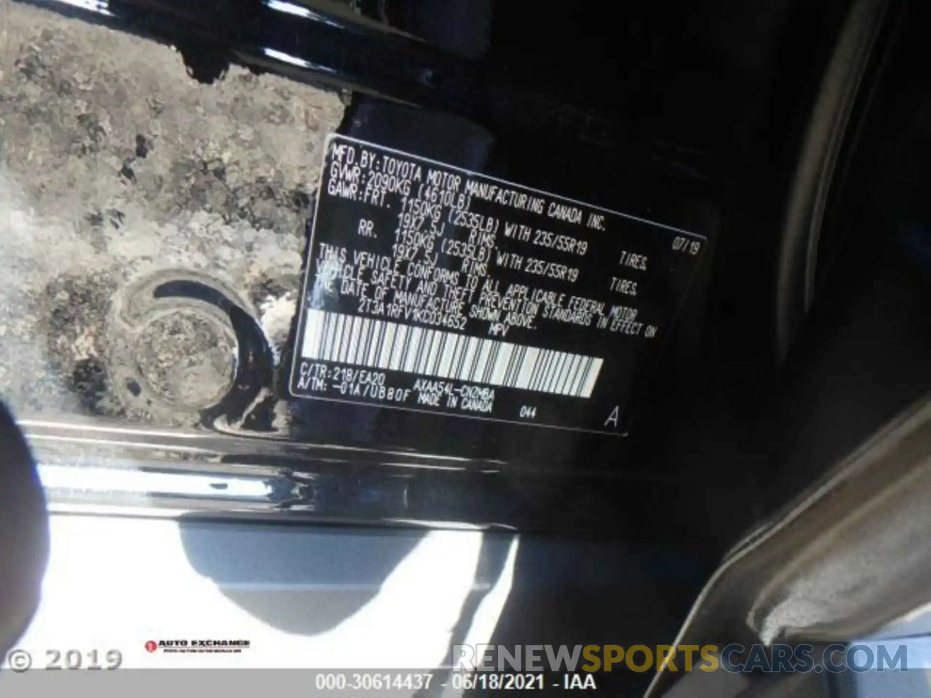 14 Photograph of a damaged car 2T3A1RFV1KC034652 TOYOTA RAV4 2019