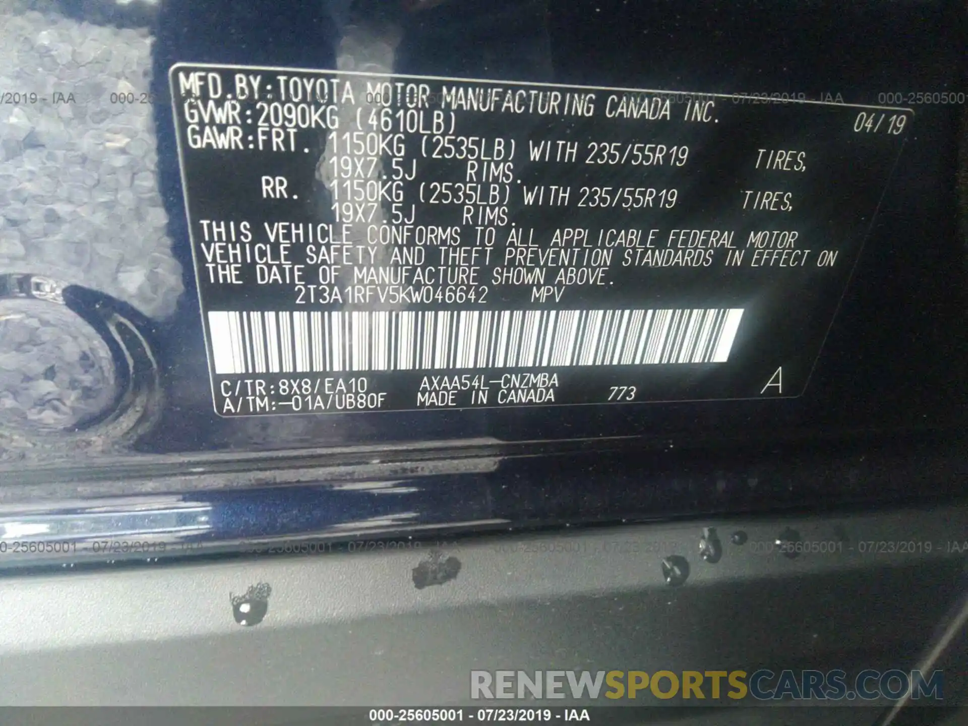 9 Photograph of a damaged car 2T3A1RFV5KW046642 TOYOTA RAV4 2019