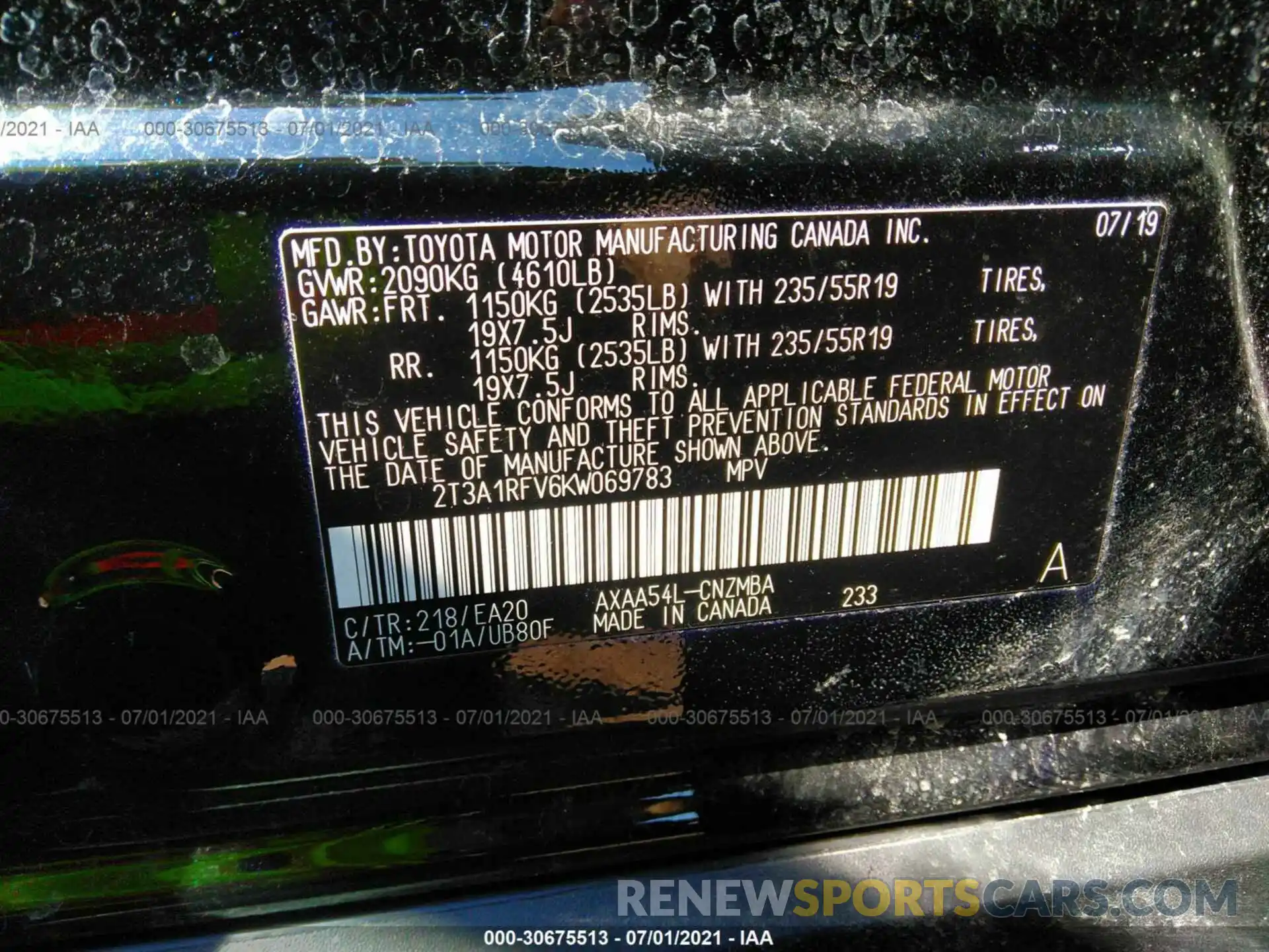 9 Photograph of a damaged car 2T3A1RFV6KW069783 TOYOTA RAV4 2019