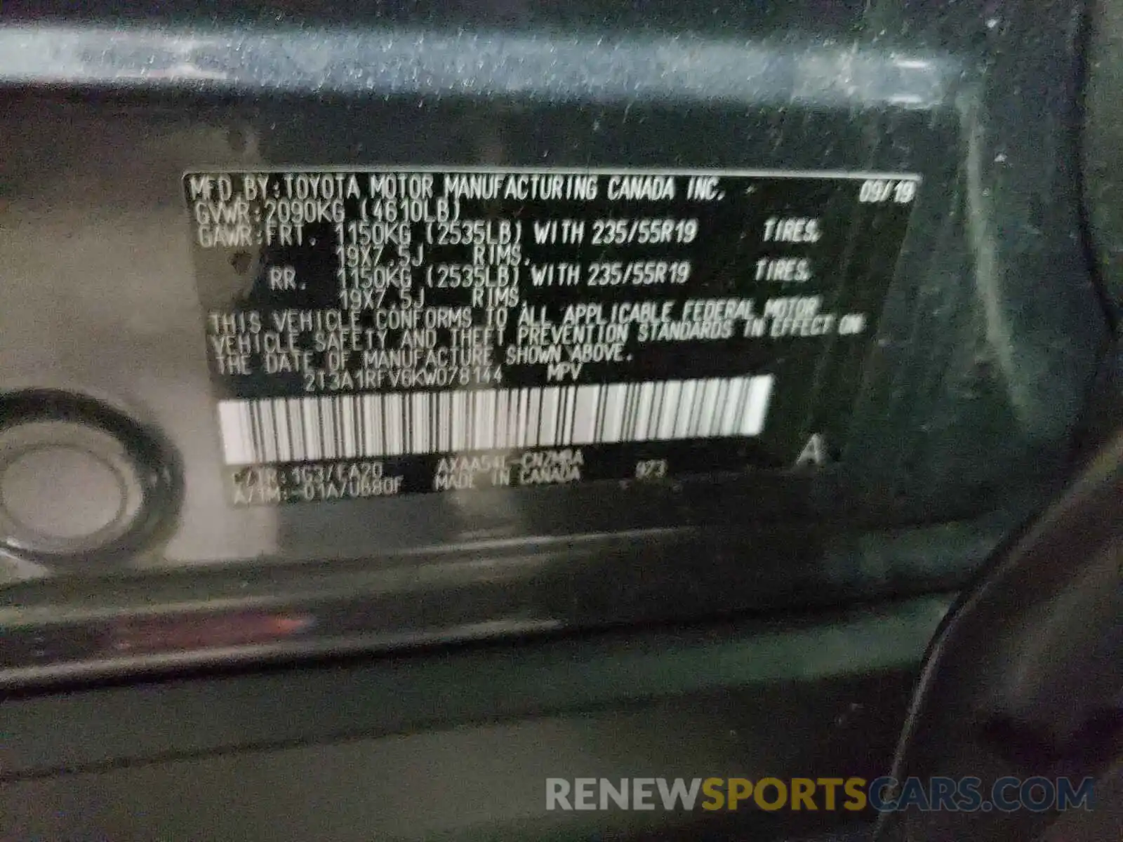 10 Photograph of a damaged car 2T3A1RFV6KW078144 TOYOTA RAV4 2019