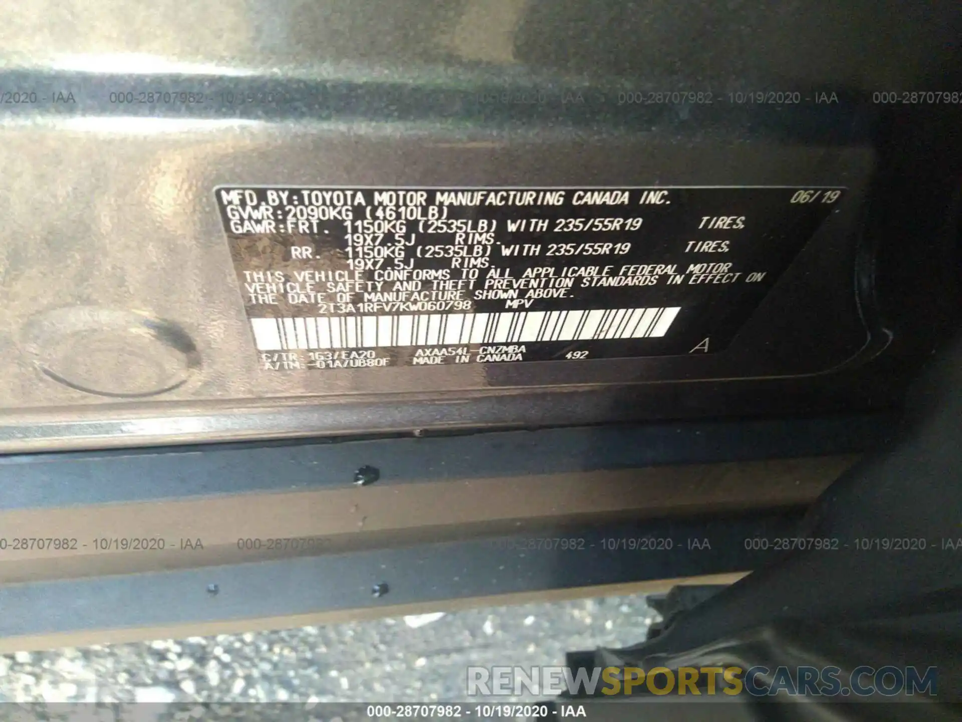 9 Фотография поврежденного автомобиля 2T3A1RFV7KW060798 TOYOTA RAV4 2019