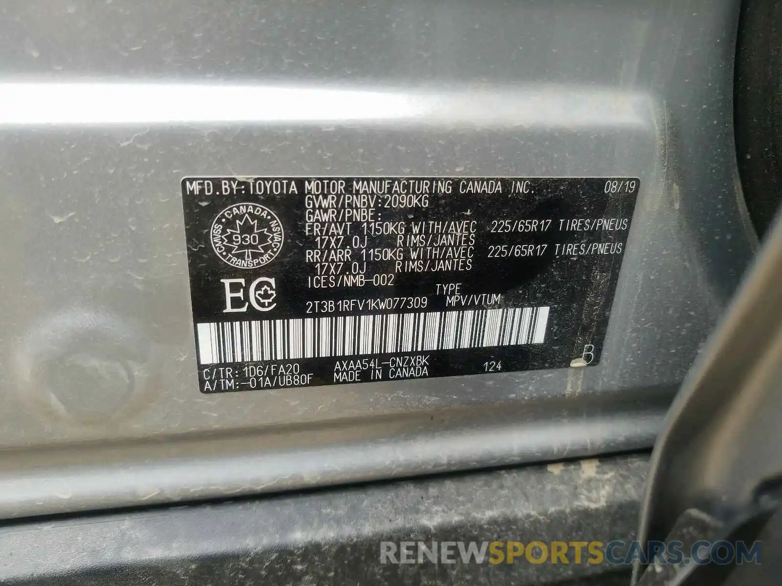 10 Photograph of a damaged car 2T3B1RFV1KW077309 TOYOTA RAV4 2019