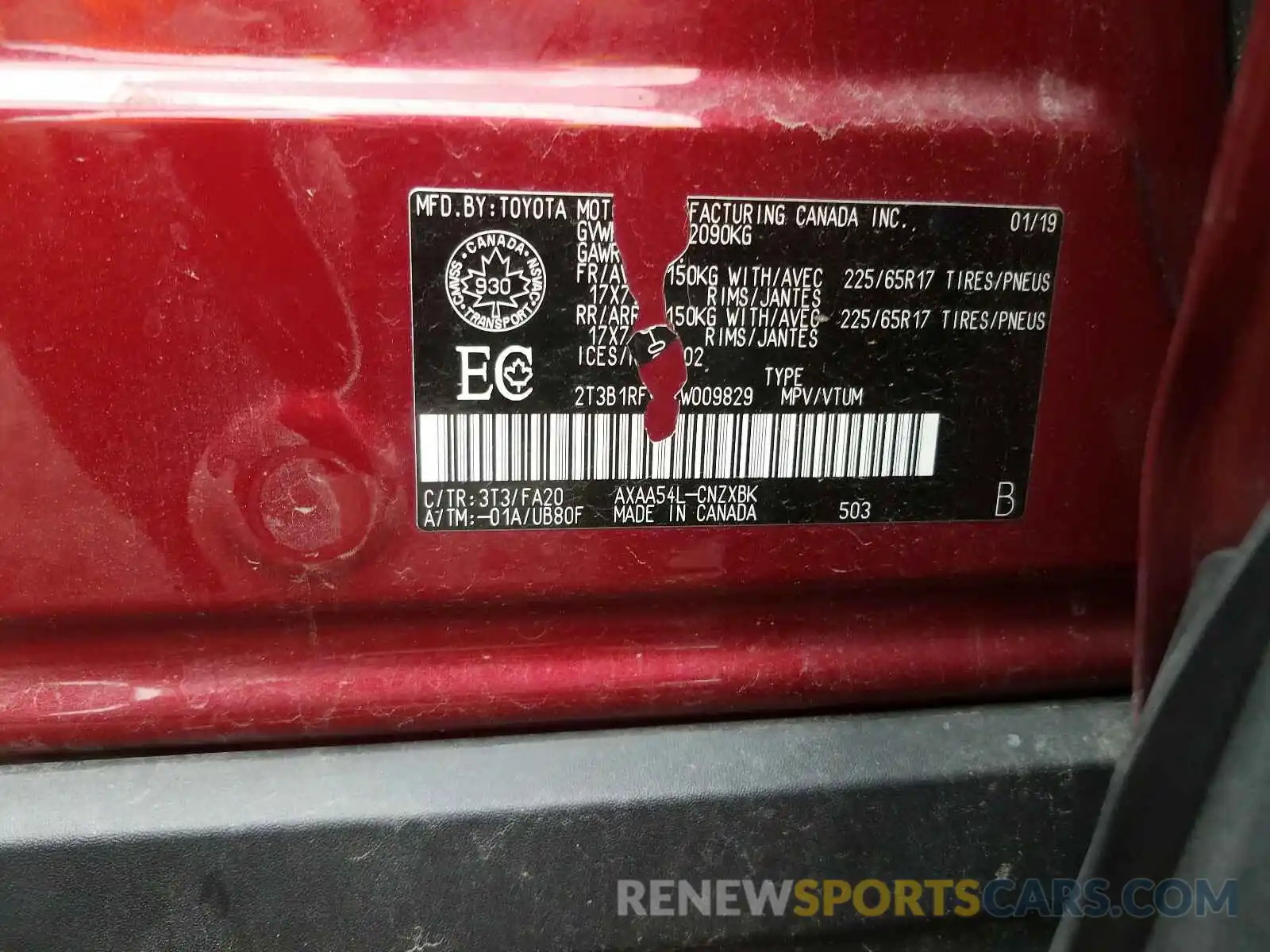 10 Photograph of a damaged car 2T3B1RFV6KW009829 TOYOTA RAV4 2019