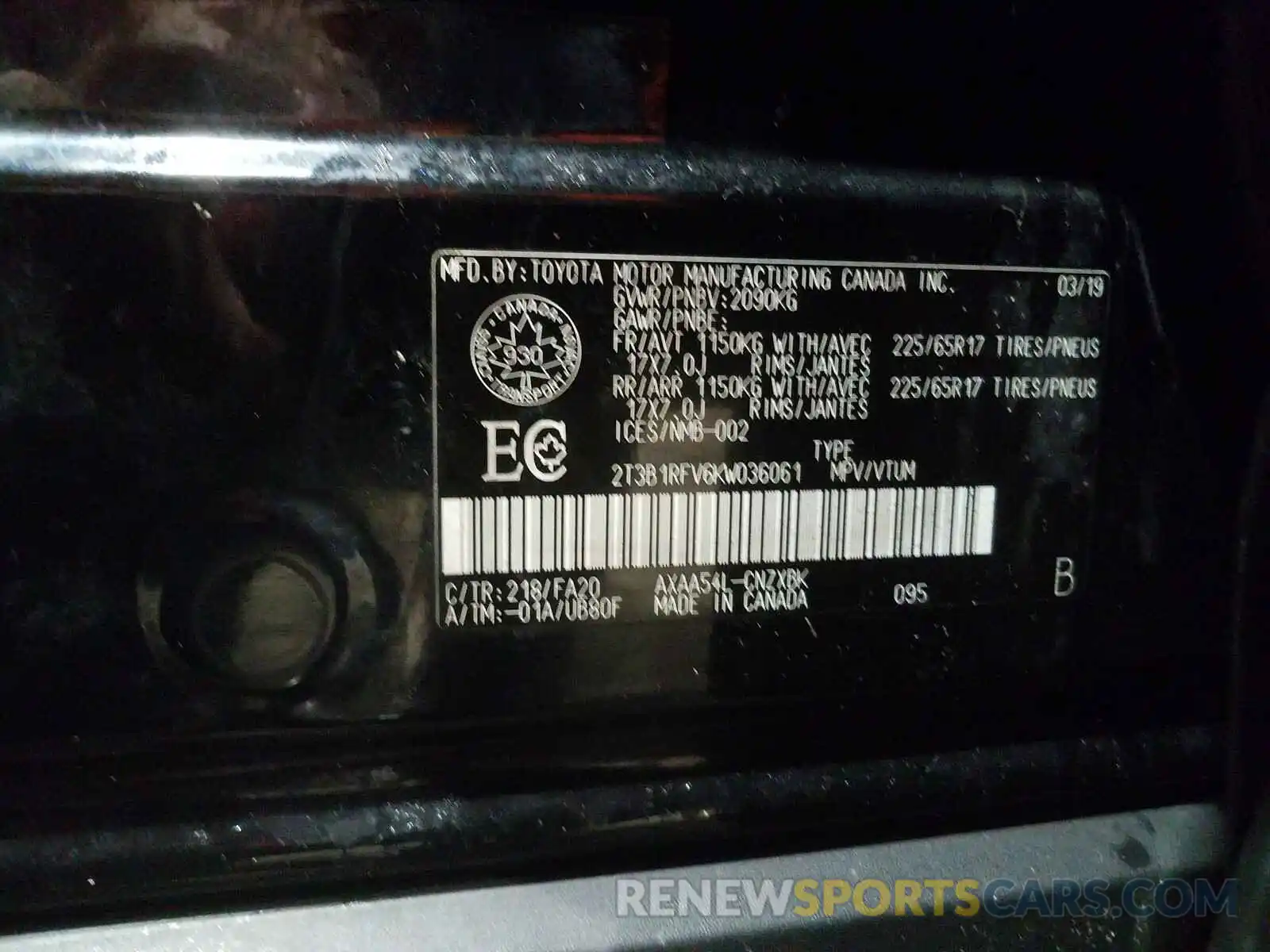 10 Фотография поврежденного автомобиля 2T3B1RFV6KW036061 TOYOTA RAV4 2019