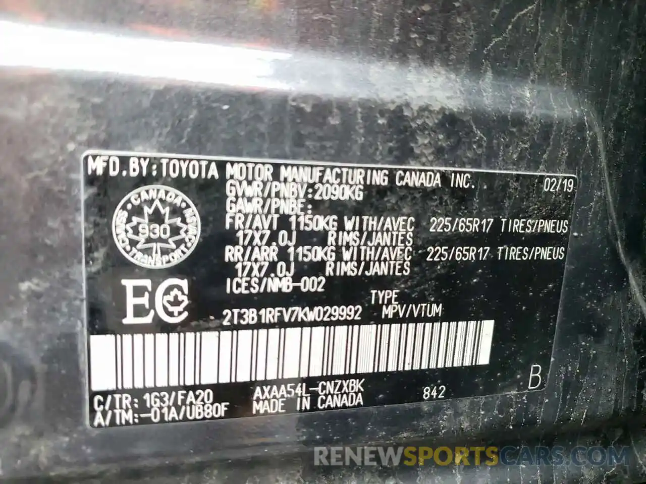 10 Фотография поврежденного автомобиля 2T3B1RFV7KW029992 TOYOTA RAV4 2019