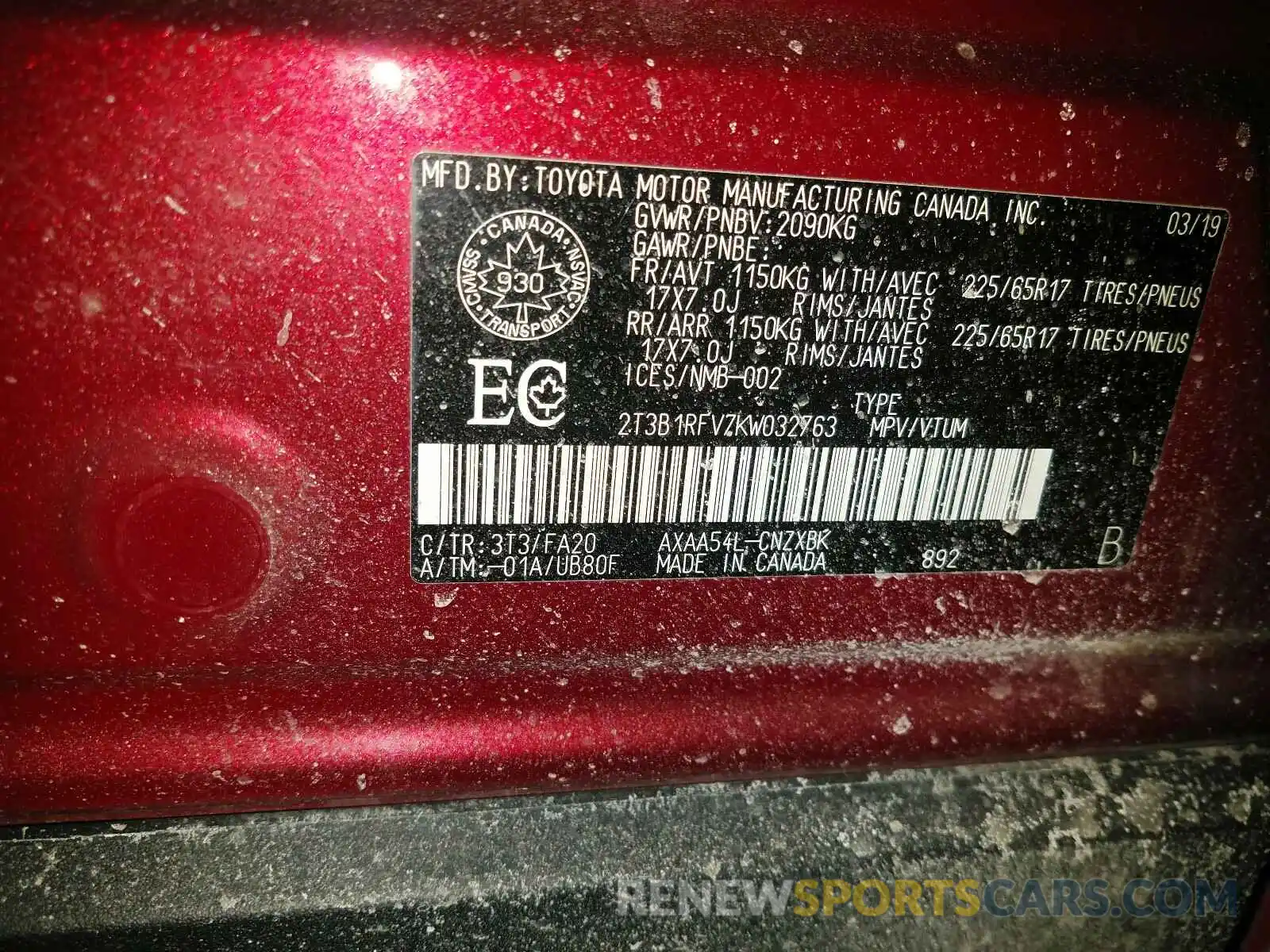 10 Photograph of a damaged car 2T3B1RFV7KW032763 TOYOTA RAV4 2019