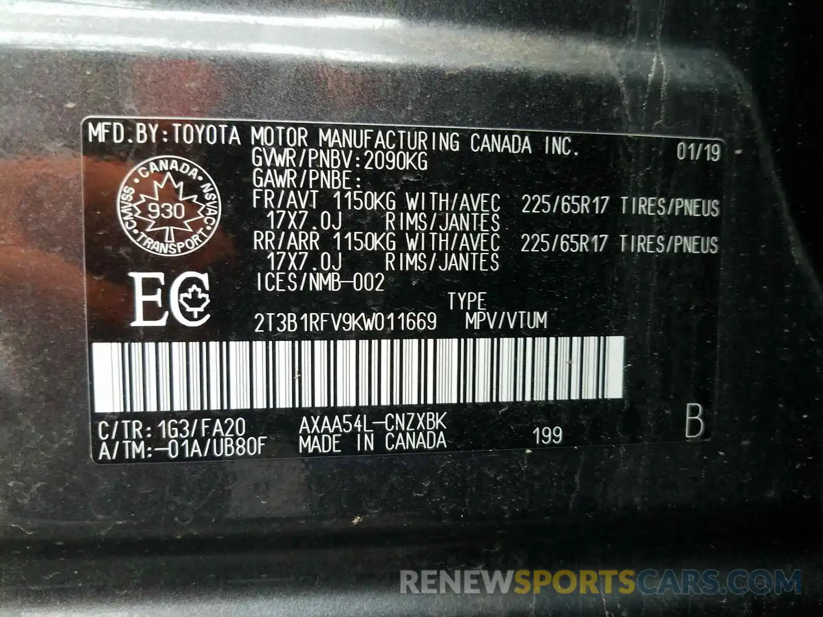 10 Фотография поврежденного автомобиля 2T3B1RFV9KW011669 TOYOTA RAV4 2019