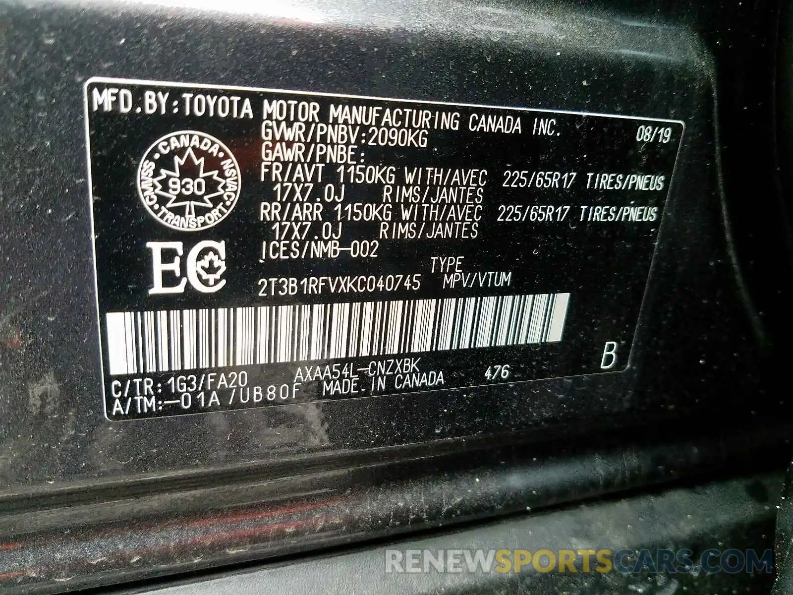 10 Фотография поврежденного автомобиля 2T3B1RFVXKC040745 TOYOTA RAV4 2019