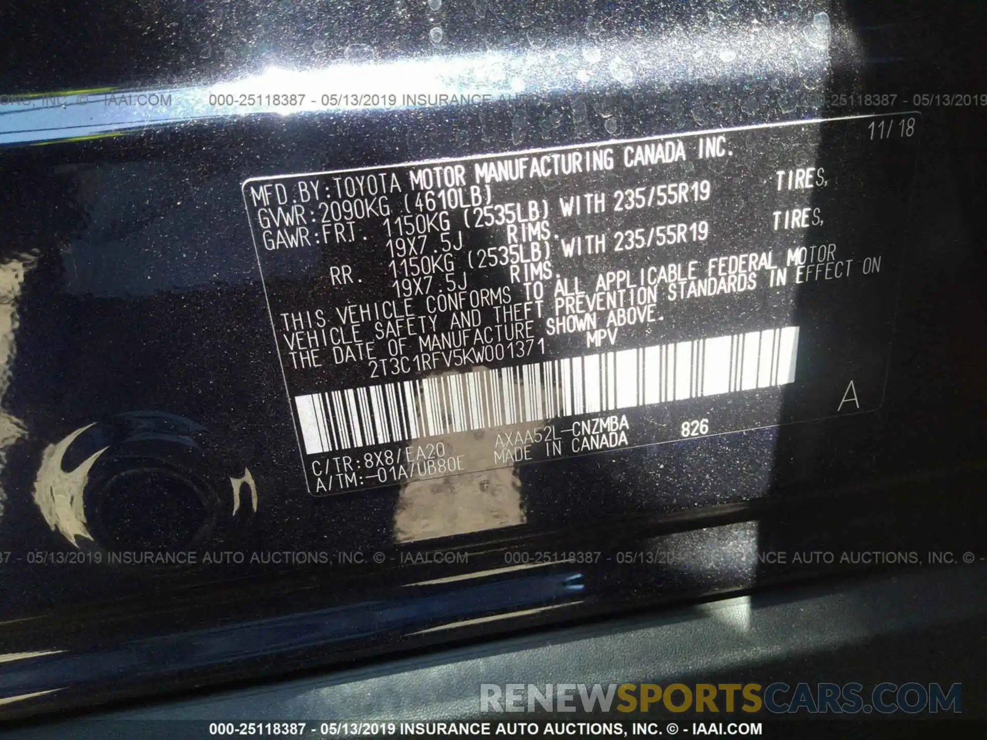 9 Photograph of a damaged car 2T3C1RFV5KW001371 TOYOTA RAV4 2019