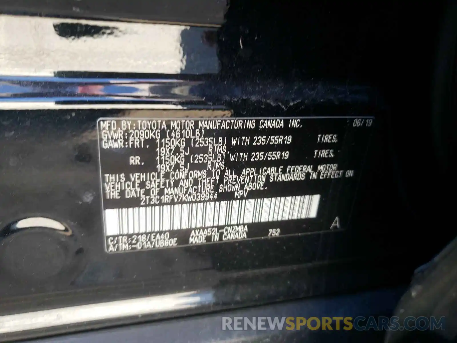 10 Photograph of a damaged car 2T3C1RFV7KW039944 TOYOTA RAV4 2019