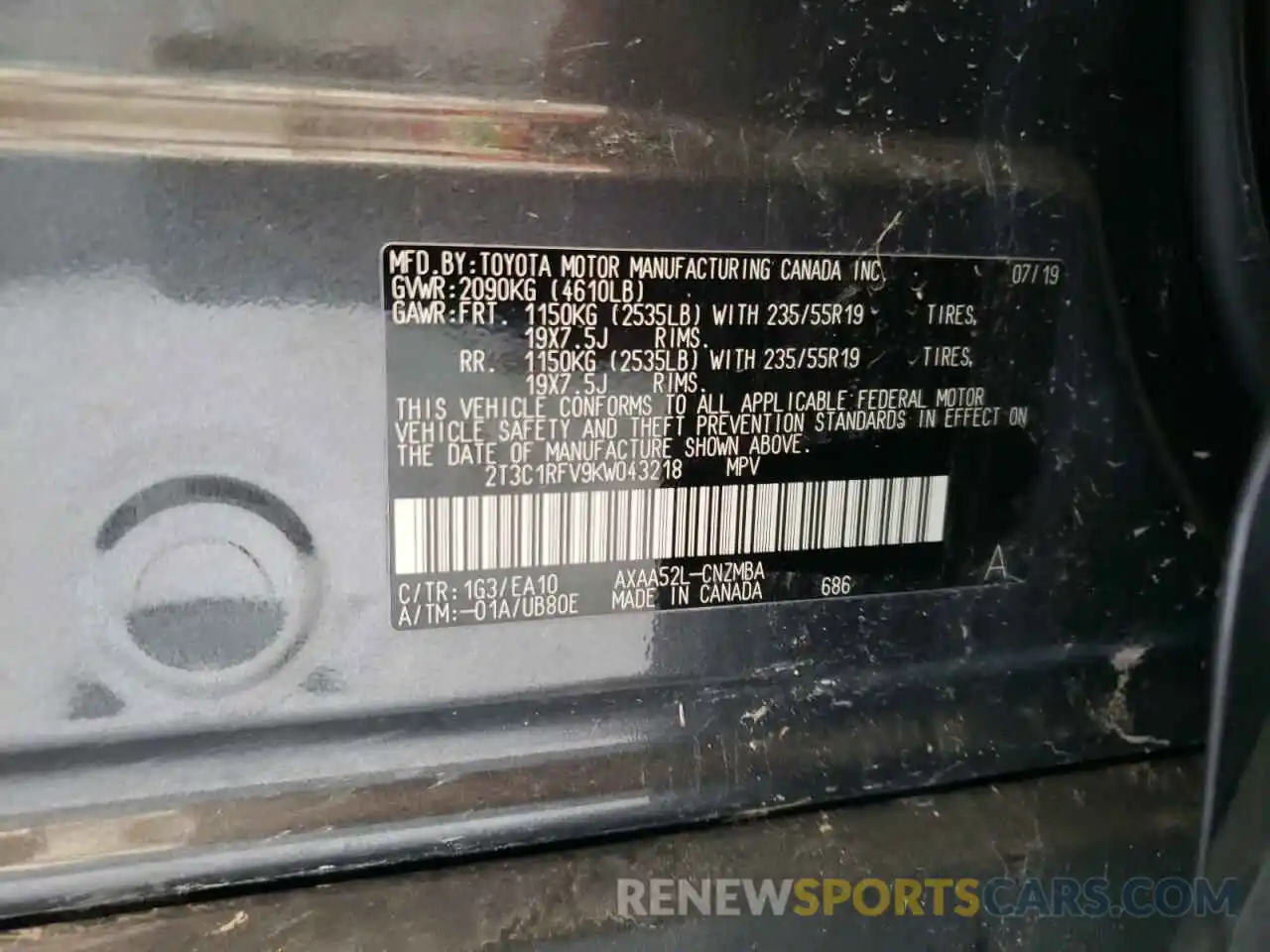 10 Photograph of a damaged car 2T3C1RFV9KW043218 TOYOTA RAV4 2019