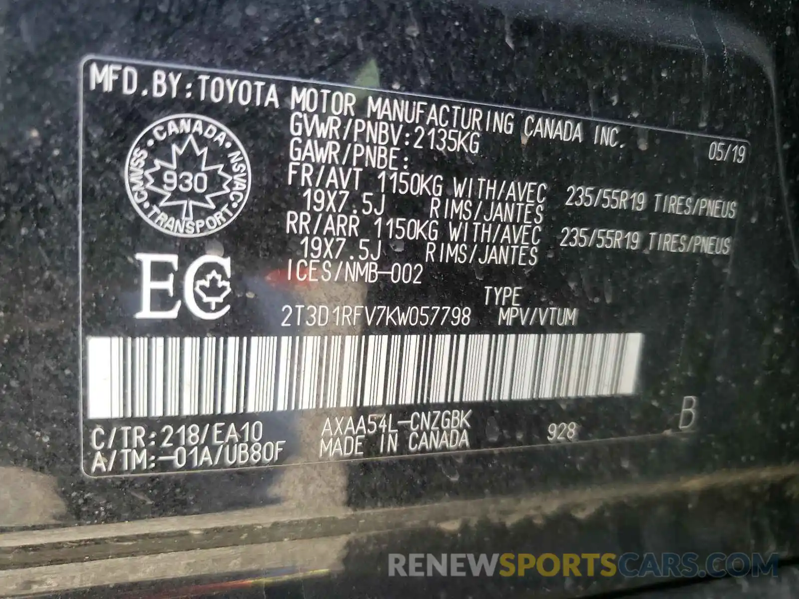 10 Фотография поврежденного автомобиля 2T3D1RFV7KW057798 TOYOTA RAV4 2019