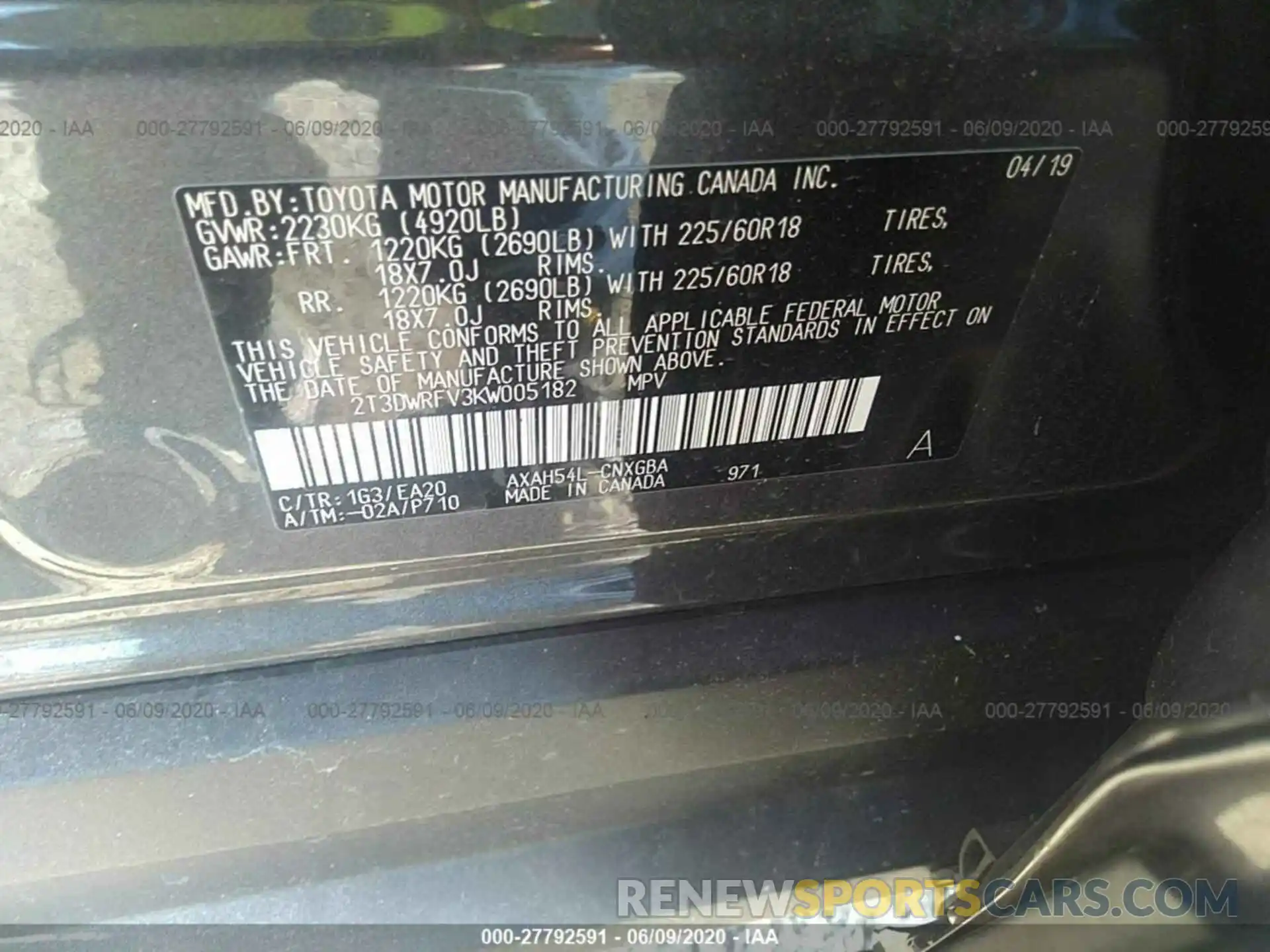 9 Photograph of a damaged car 2T3DWRFV3KW005182 TOYOTA RAV4 2019