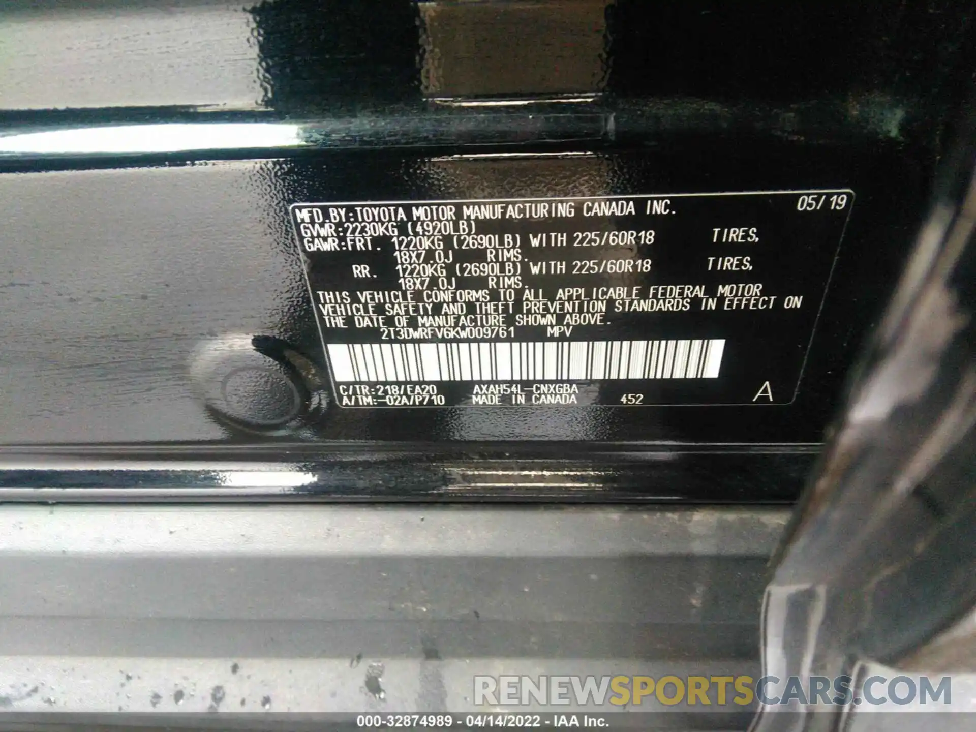 9 Фотография поврежденного автомобиля 2T3DWRFV6KW009761 TOYOTA RAV4 2019