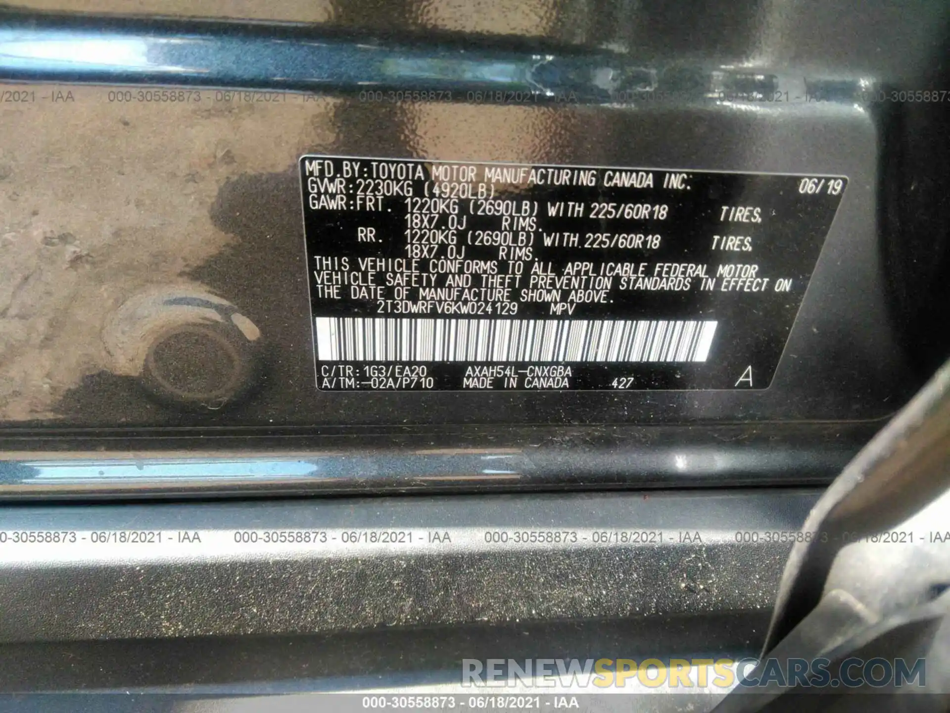 9 Photograph of a damaged car 2T3DWRFV6KW024129 TOYOTA RAV4 2019