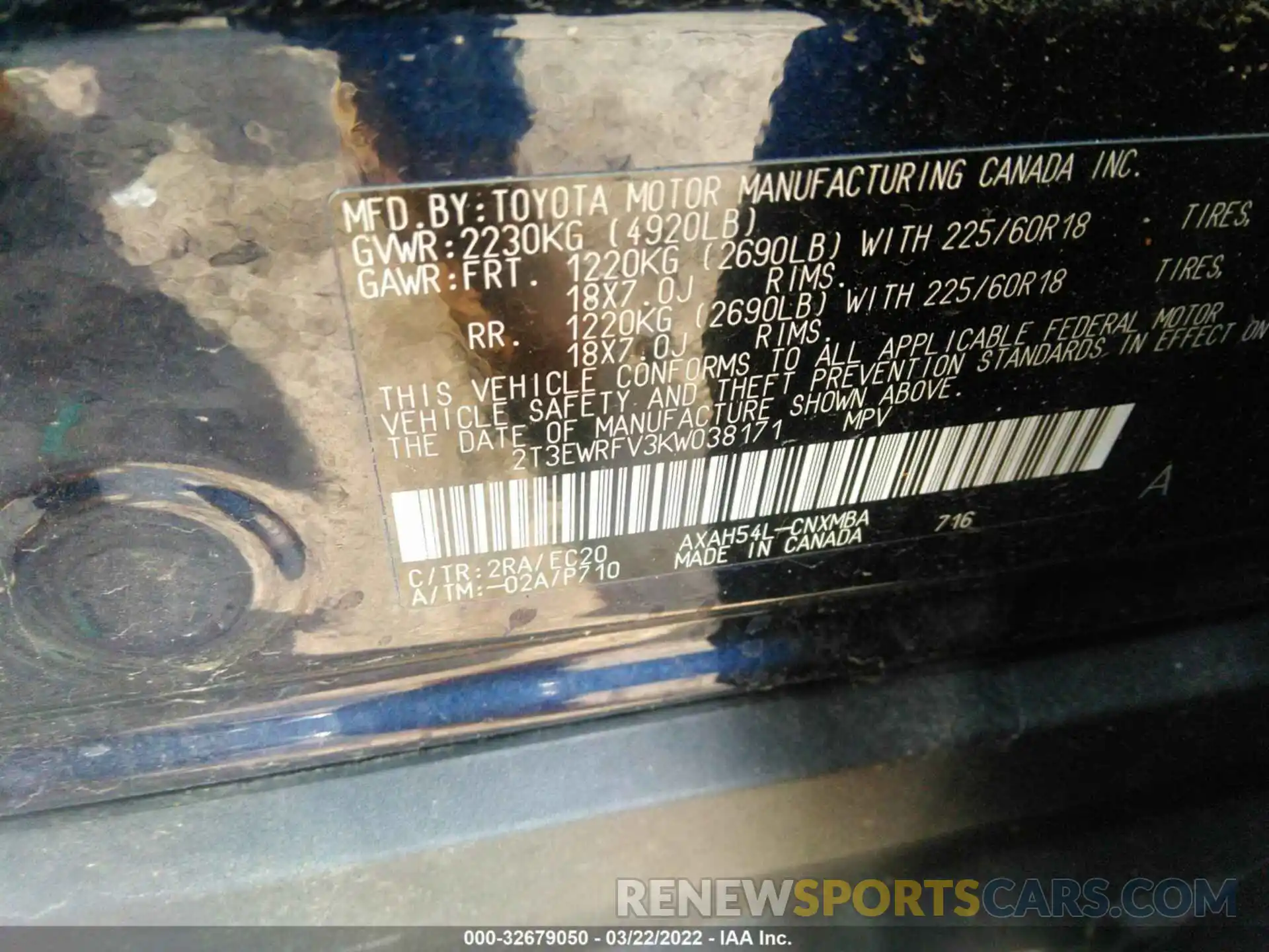 9 Photograph of a damaged car 2T3EWRFV3KW038171 TOYOTA RAV4 2019