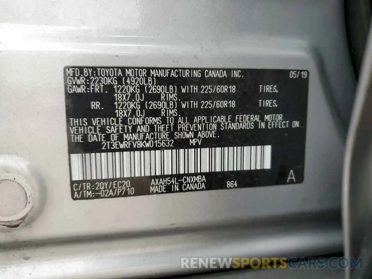 13 Фотография поврежденного автомобиля 2T3EWRFV8KW015632 TOYOTA RAV4 2019