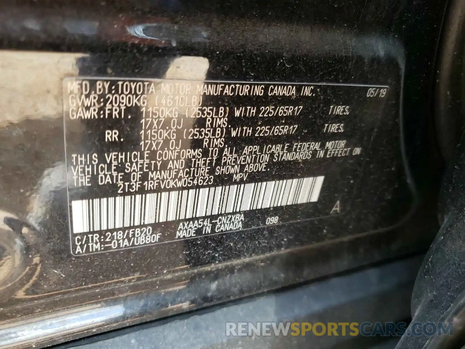 10 Photograph of a damaged car 2T3F1RFV0KW054623 TOYOTA RAV4 2019