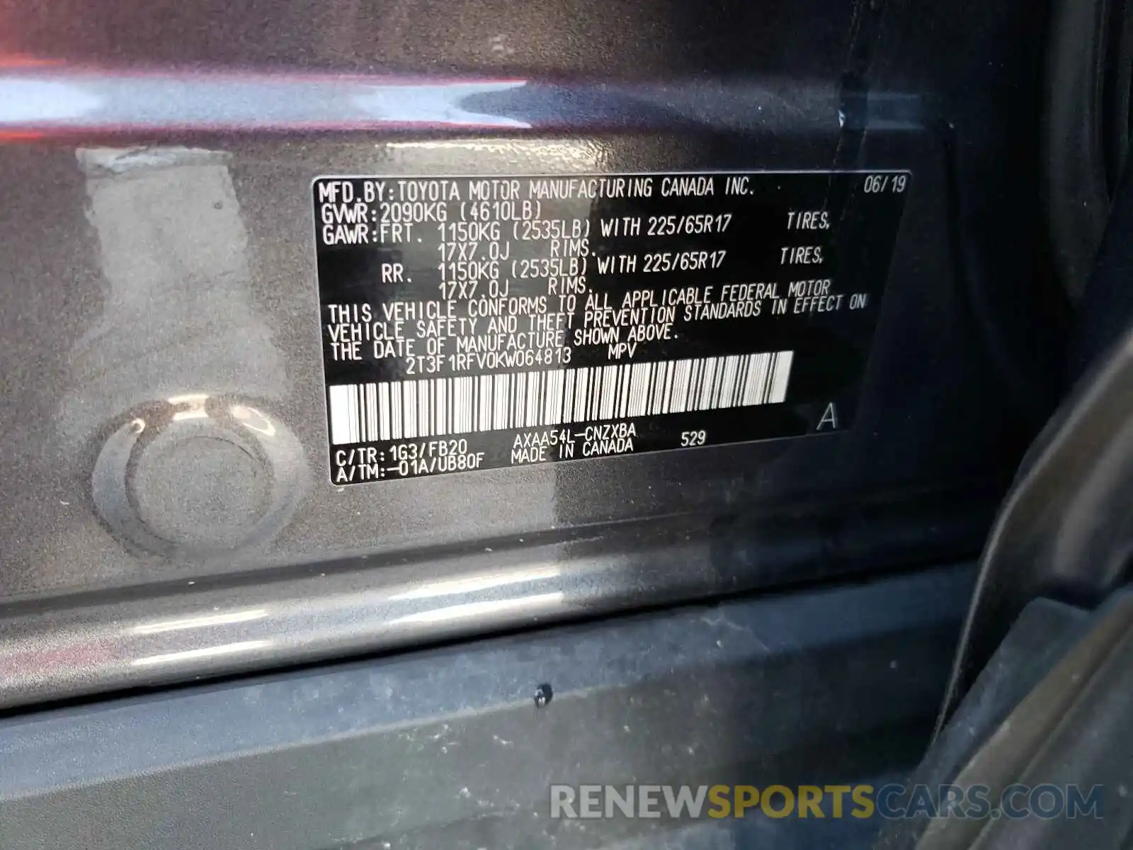 10 Photograph of a damaged car 2T3F1RFV0KW064813 TOYOTA RAV4 2019