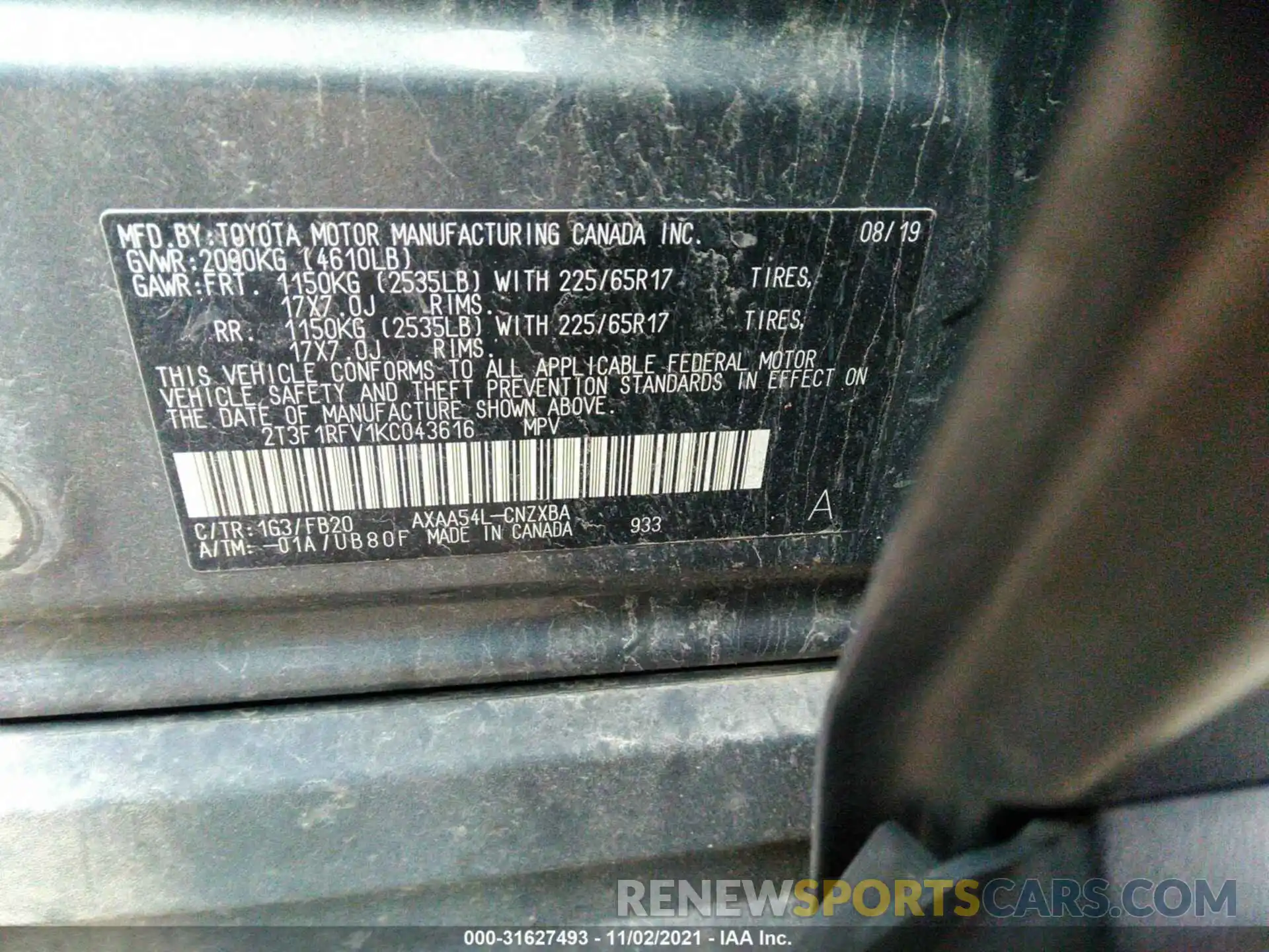 9 Photograph of a damaged car 2T3F1RFV1KC043616 TOYOTA RAV4 2019