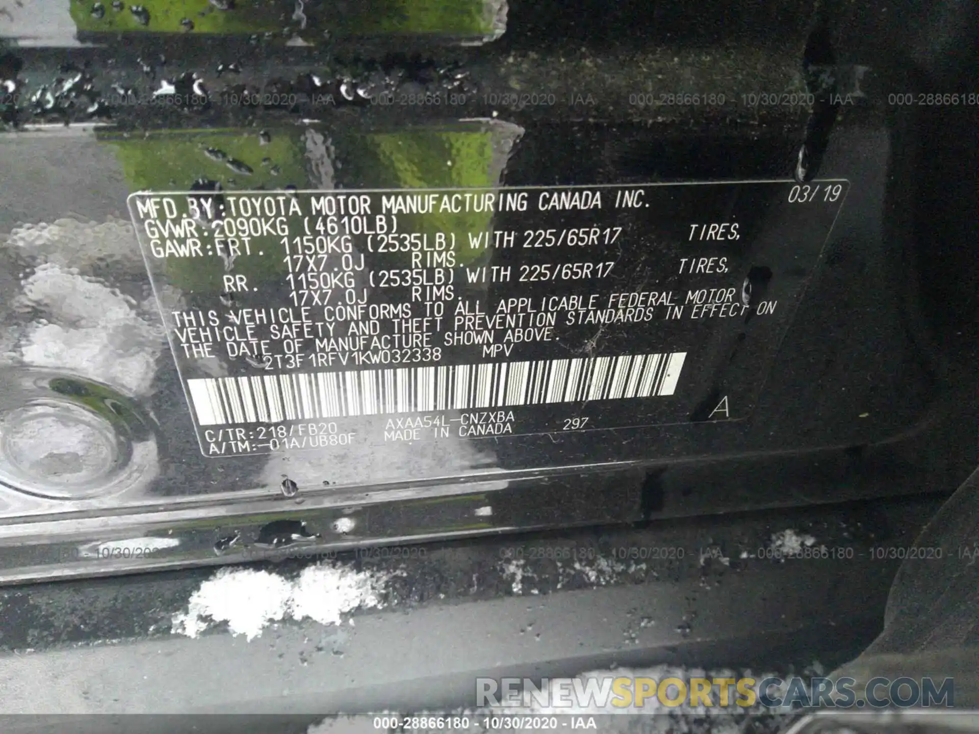 9 Photograph of a damaged car 2T3F1RFV1KW032338 TOYOTA RAV4 2019